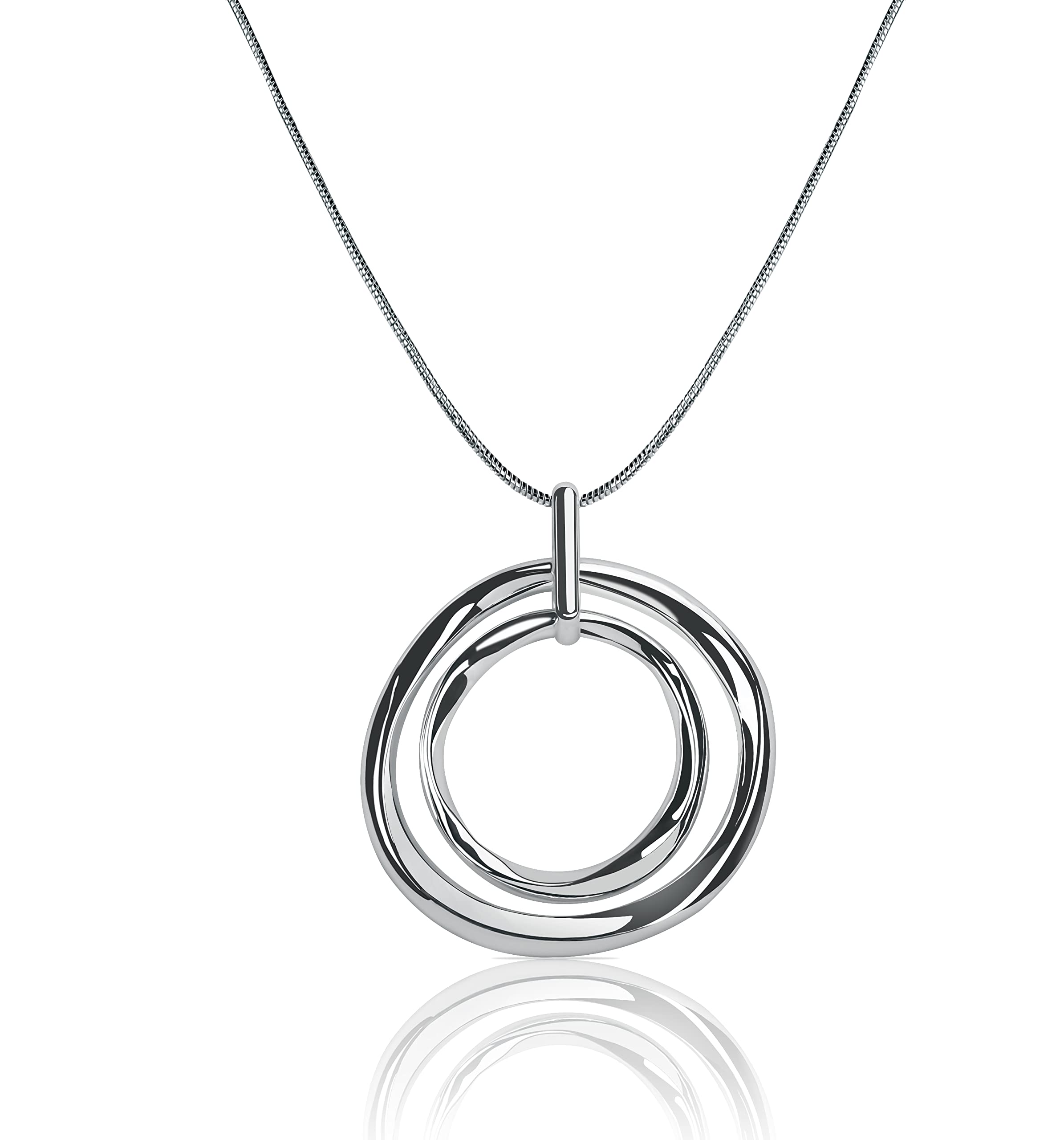 JiuloryCircle Necklace, Long Sweater Chain Double Circle Pendant,Classic Elegant and Simple Silver Necklace
