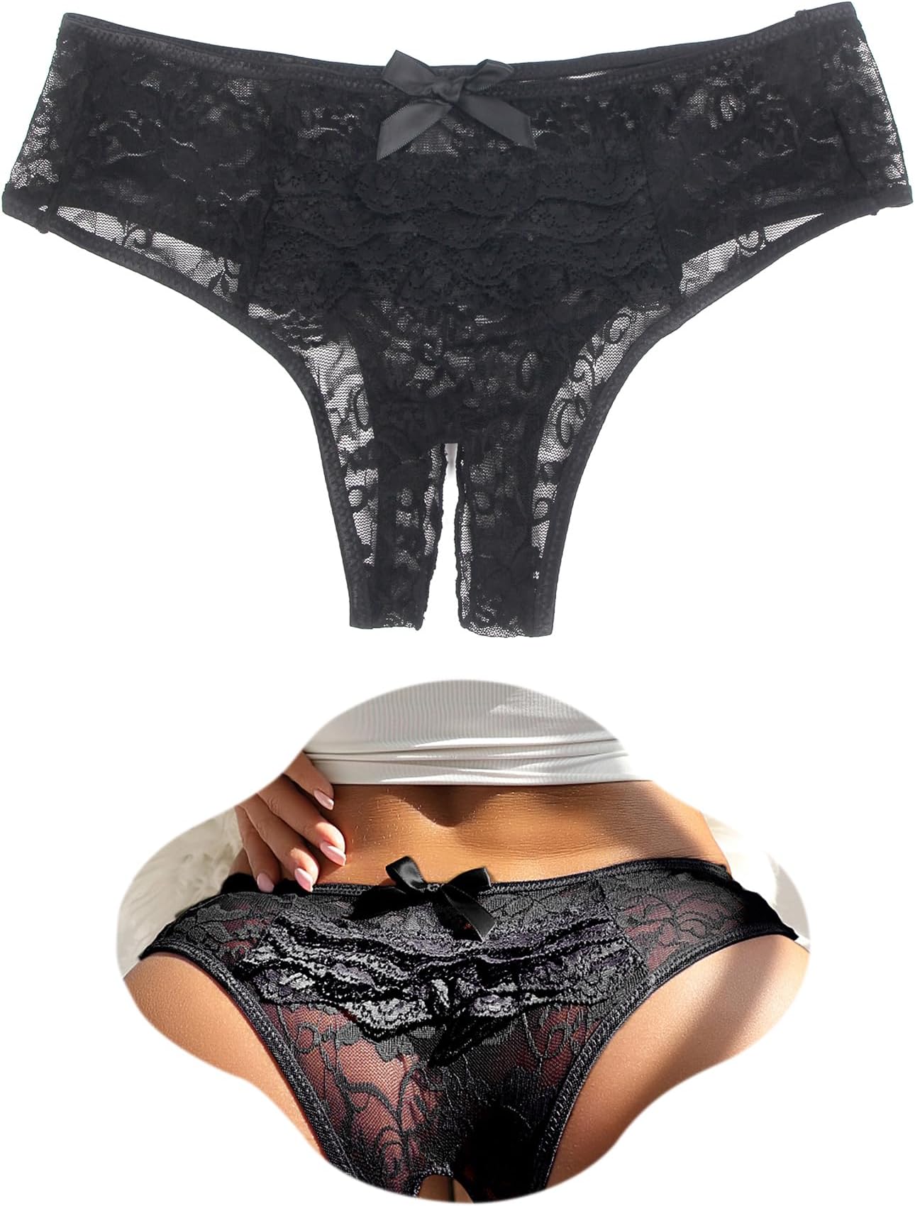 Women's Lace French Knickers Plus Size Sexy Panties Hollow Out Bikini Briefs Ladies Stretchy Hipster Underwear Sheer Mesh Ruffled Lingerie Thong UK 10-22