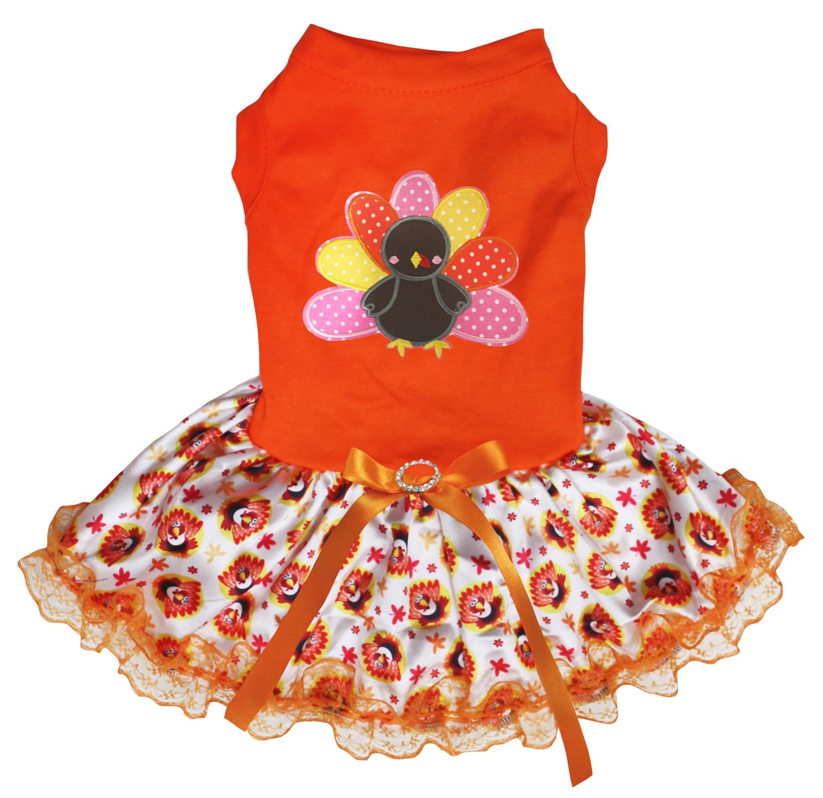 Robe pour chiot dinde en dentelle orange et finitions luxe XXL
