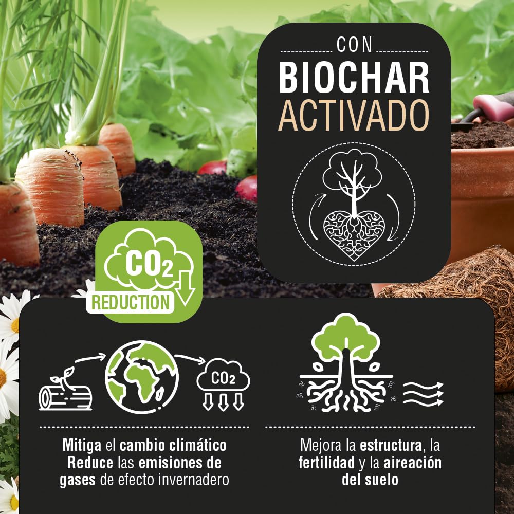 Bio-Flower Abono Orgánico con Biochar Activado para Huerto y Jardín, 800g, NPK 3-3-4, Fertilizante Natural