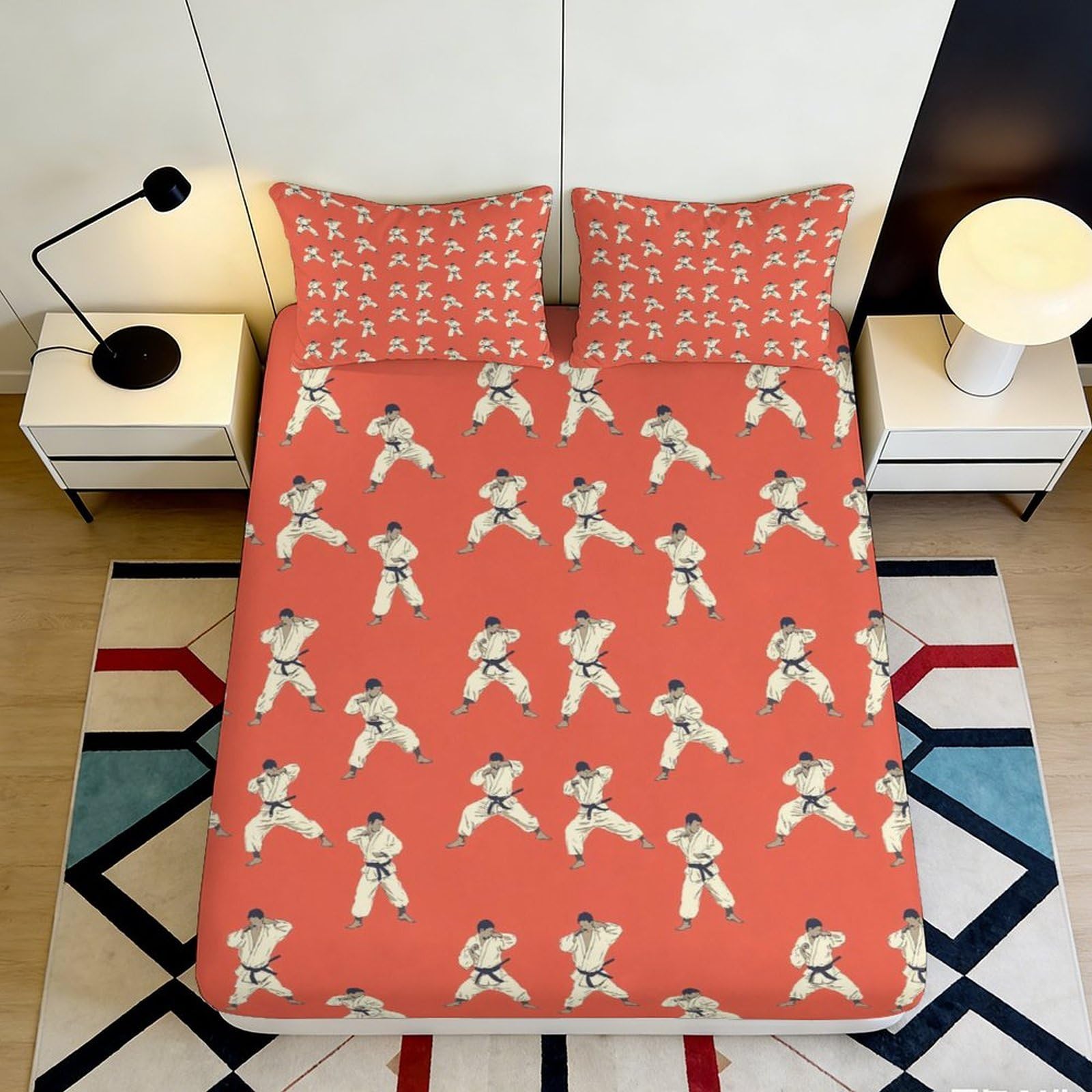 3D Printed Cartoon Astronaut Fitted Sheet Microfiber Coral Red Space Adventure Mattress Cover for Bedroom Dorm Home Decor 90x200x25cm