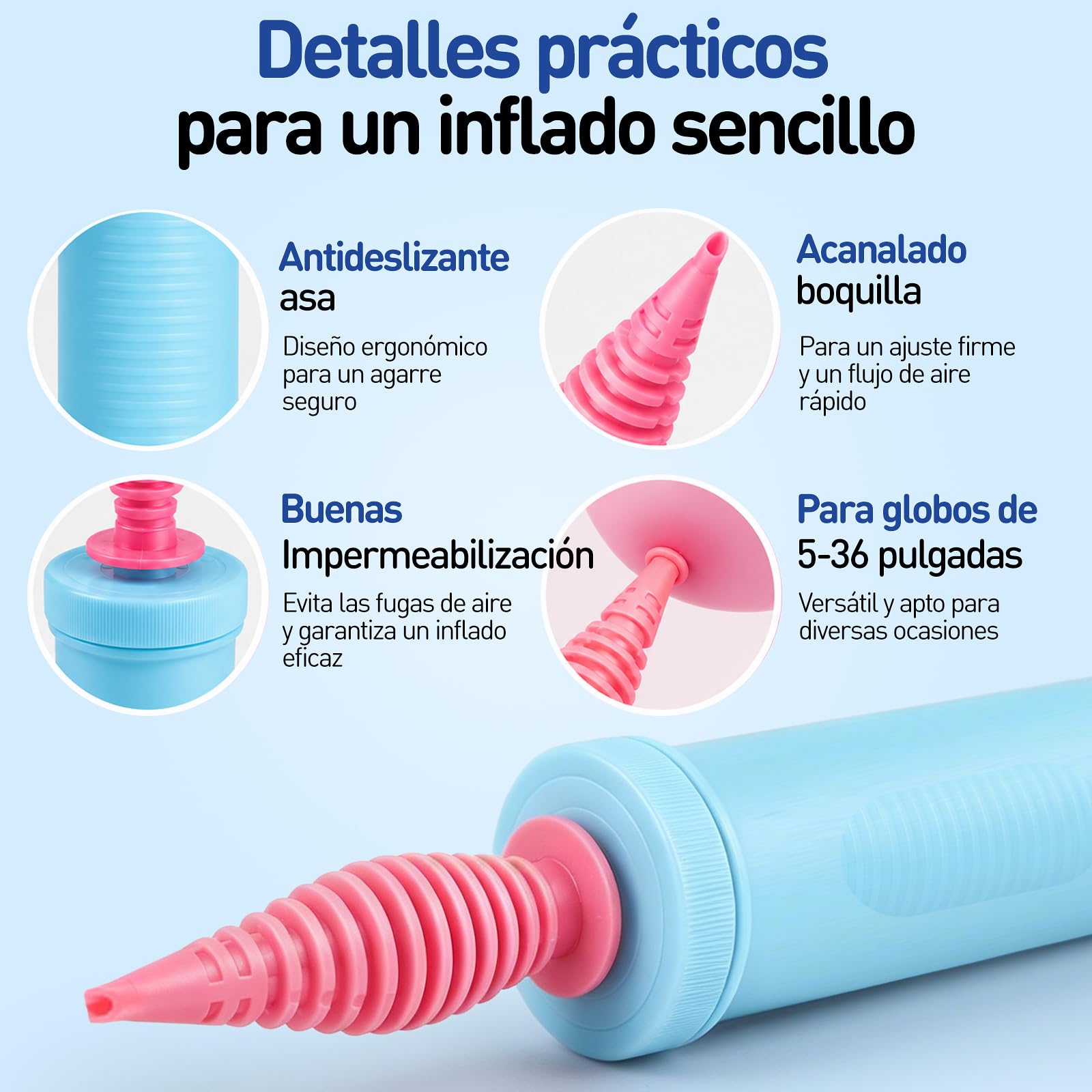 Inflador Globos Manual con 2 Anudadores y 200 Puntos de Pegamento para Bodas y Fiestas