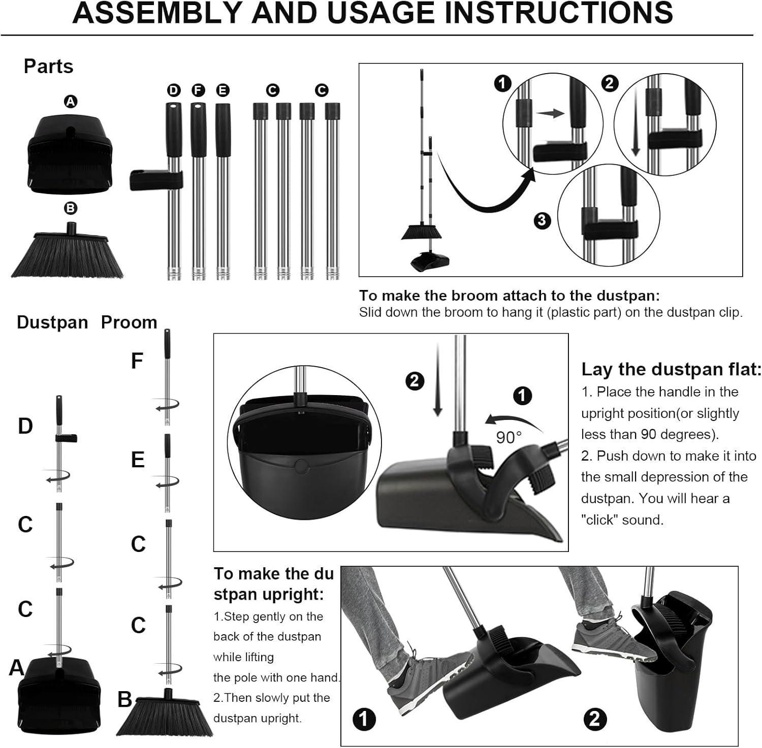 Upgraded Broom and Dustpan Set, 55" Long Handle Black Large Broom with Dustpan Combo Set，Self Cleaning Dustpan for Lobby Kitchen Office Restaurant - Image 5