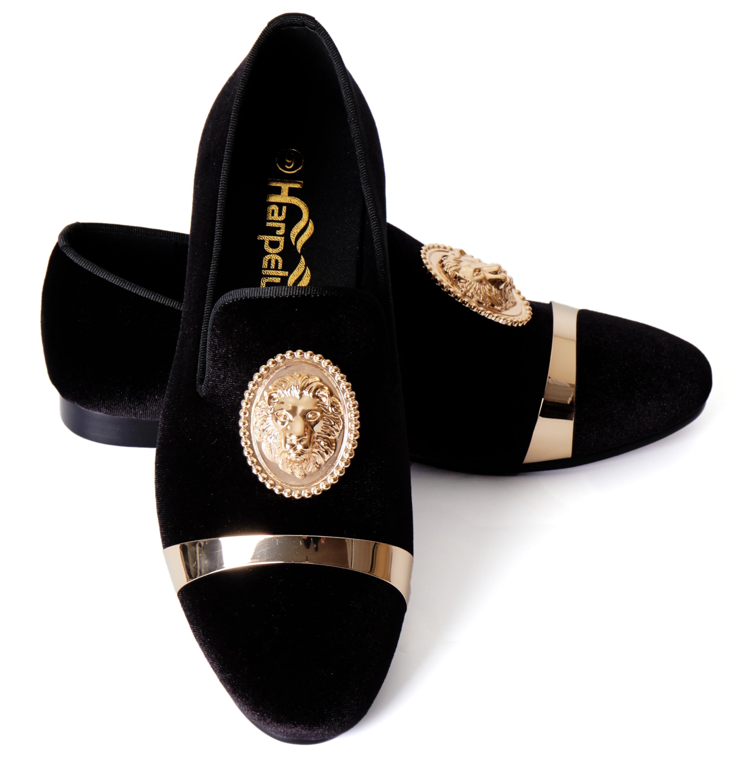Harpelunde Classic Loafers Mens Party Dress Shoes Lion Emblem Velvet Slippers