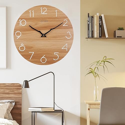 Miniatura 2 de LAIGOO Reloj de pared de madera de 12 pulgadas, analógico, silencioso, sin tictac, decorativo, moderno, funciona con pilas, para sala de estar,