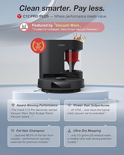 Miniatura 2 de Yeedi C12 PRO Plus Robot aspiradora y trapeador, succión fuerte de 8000 Pa, trapeador vibratorio, almacenamiento de polvo de 7 semanas, contenedor
