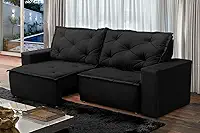 Sofá Retrátil e Reclinável 3 lugares com Molas 1,80m Ana Suede Preto Adonai Estofados