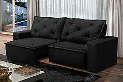 Sofá Retrátil e Reclinável 3 lugares com Molas 1,80m Ana Suede Preto Adonai Estofados