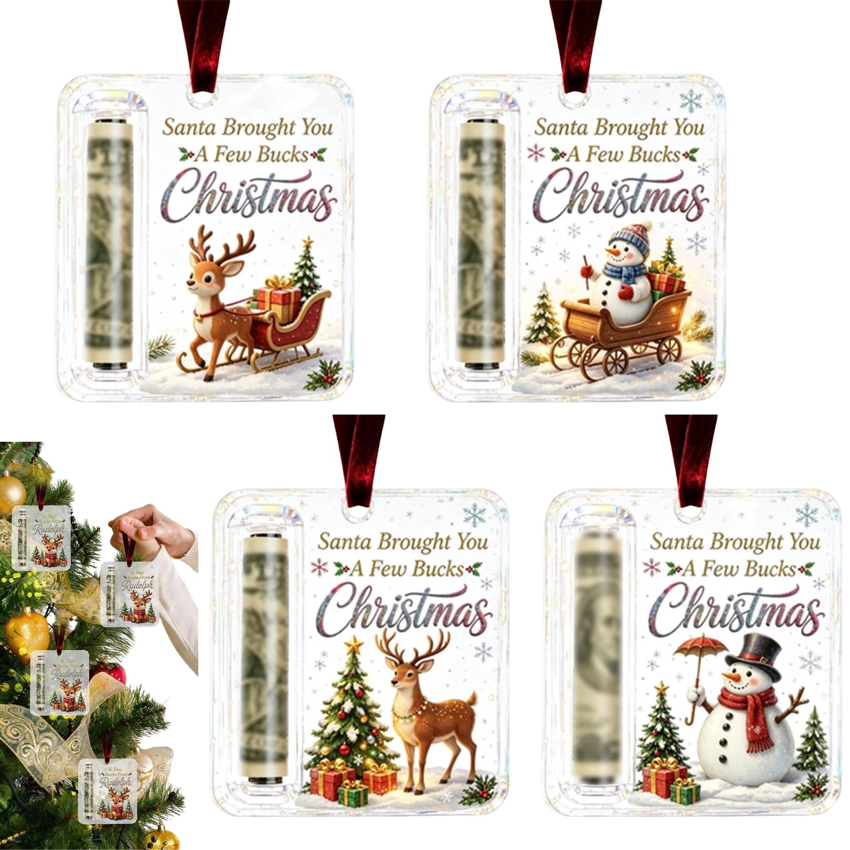 5 Pcs Acrylic Christmas Money Holder, Christmas Cash Gift Holder Ornament
