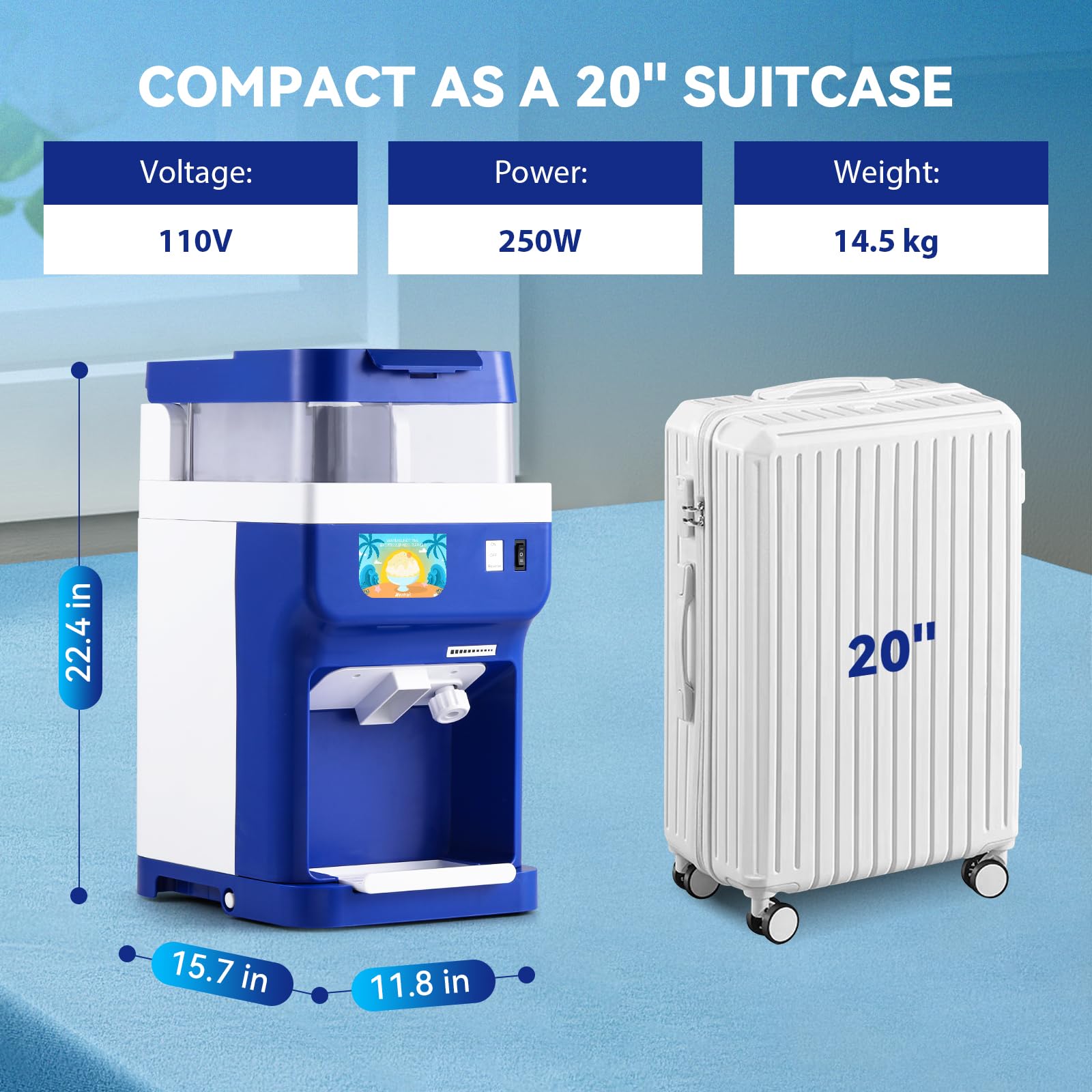 Máquina de hielo afeitado comercial de 250 W, 8.5 cuartos de galón (8 litros), máquina eléctrica de cono de nieve para verano, trituradora de hielo automática de grosor ajustable para fiestas 5