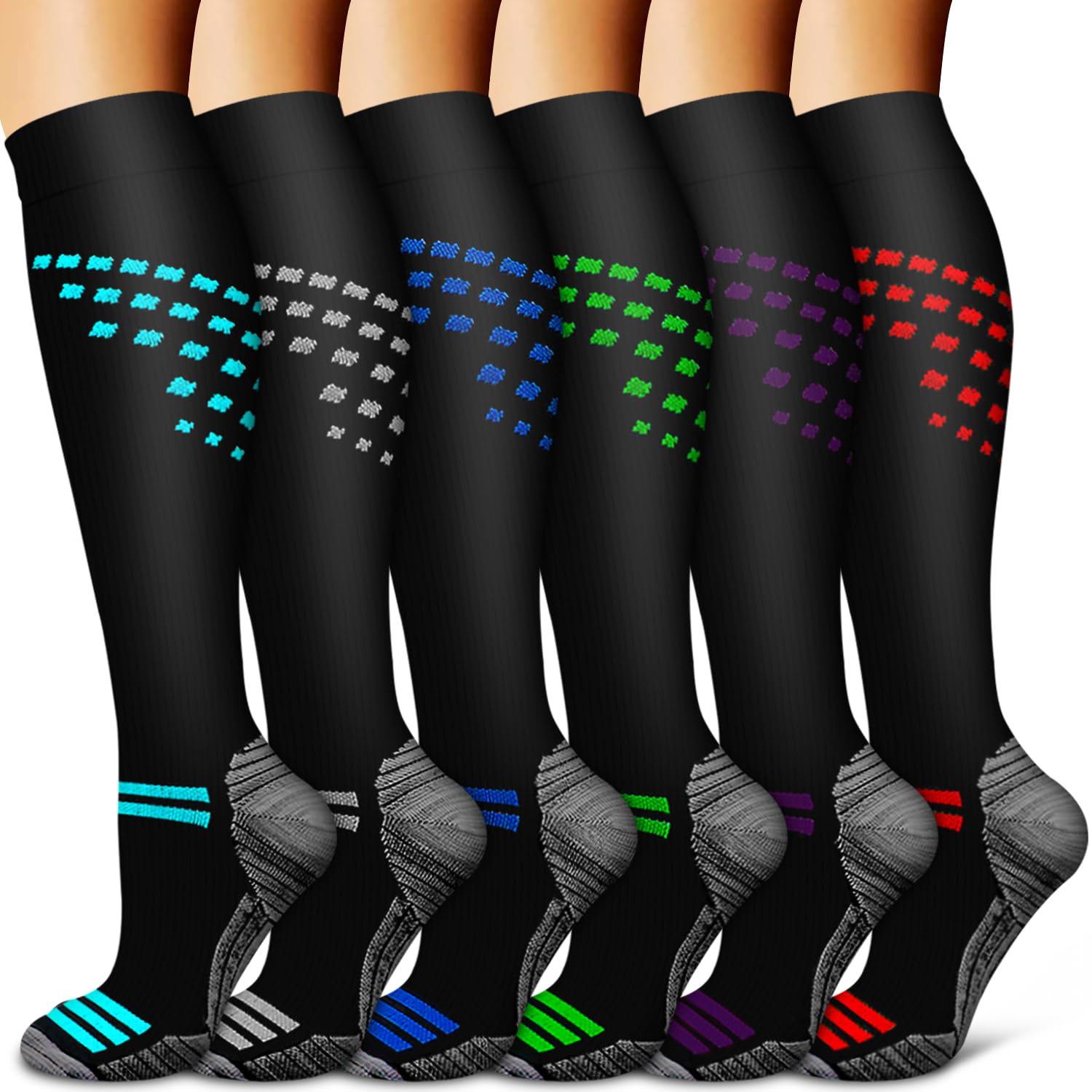 Copper Compression Socks for Women &amp; Men (6 pairs) - Best Support for Nurses, Running, Hiking, Recovery