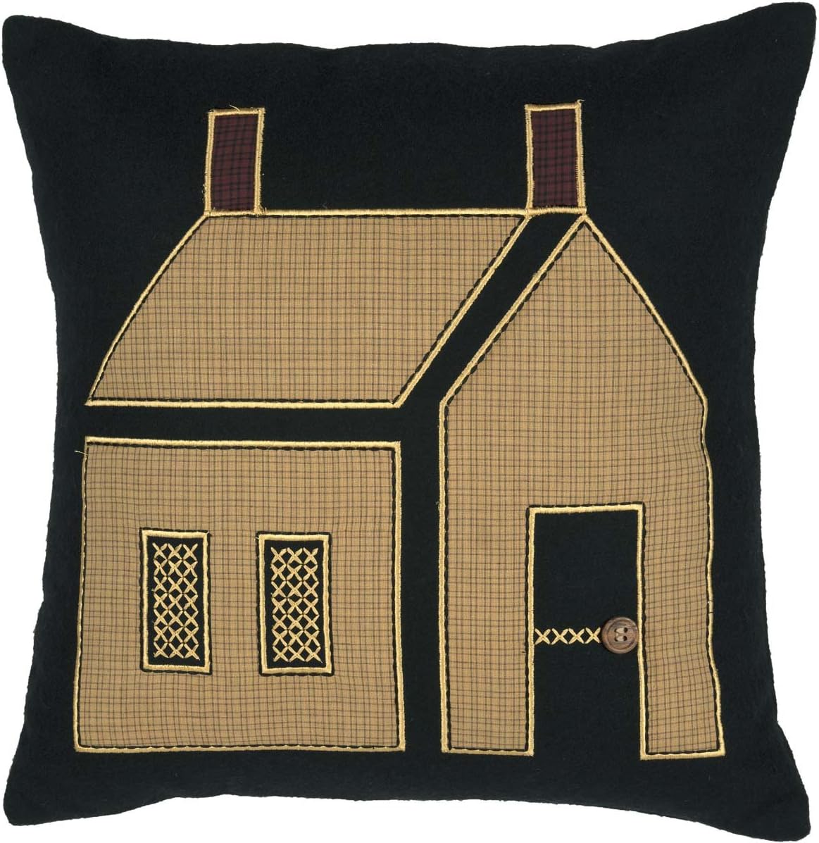 VHC Brands Heritage Farms Primitive House Pillow 18x18 Country Primitive Bedding Accessory, Black