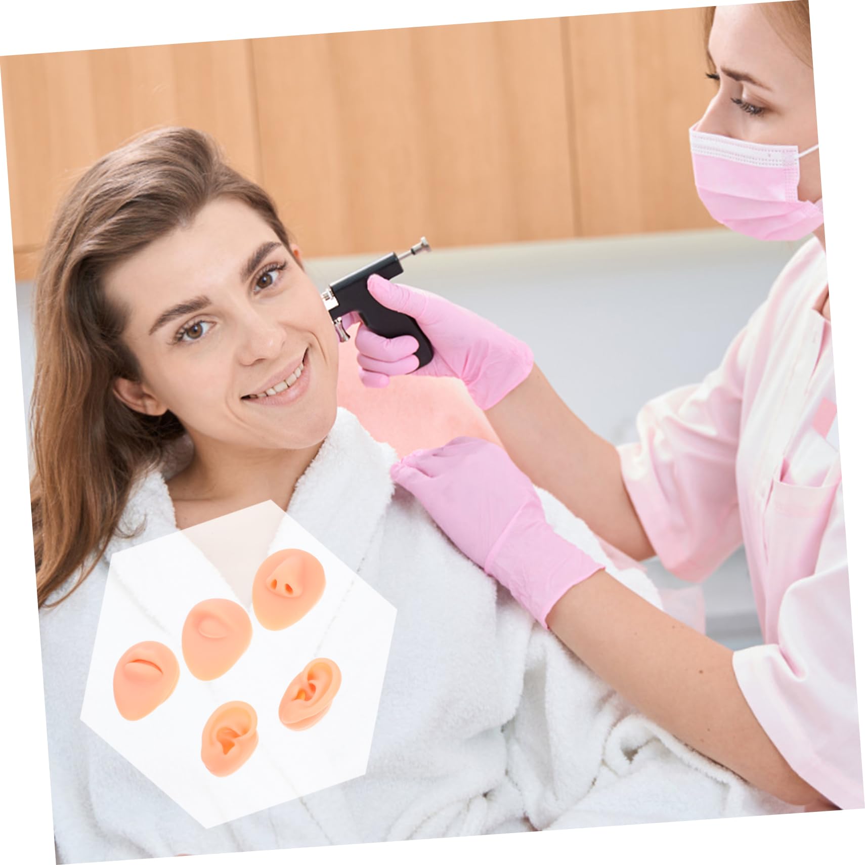 MOLUCKFU Set of 5 Silicone Piercing Practice Models: Ear Nose Lip Realistic Simulation Ear Model for Training Craftsmanship