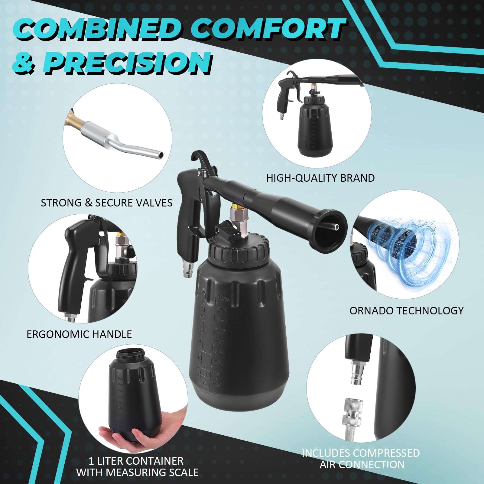 Pistolet De Nettoyage à air comprimé avec kit d'accessoires,pistolet de nettoyage,nettoyeur à air comprimé,nettoyeur d'intérieur,de lavage soufflage automobile
