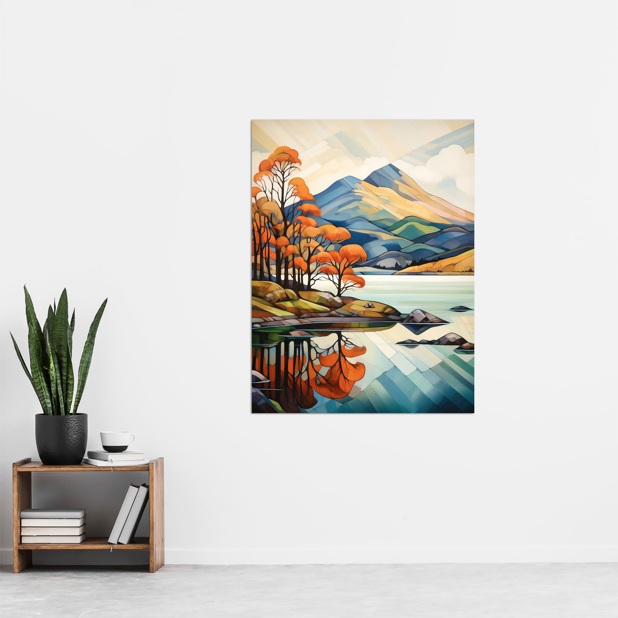 Artery8 In The Shadow Of Ben Lomond Loch Reflections Autumn Scotland Artwork Painting Extra Large XL Wall Art Poster Print - Image 4