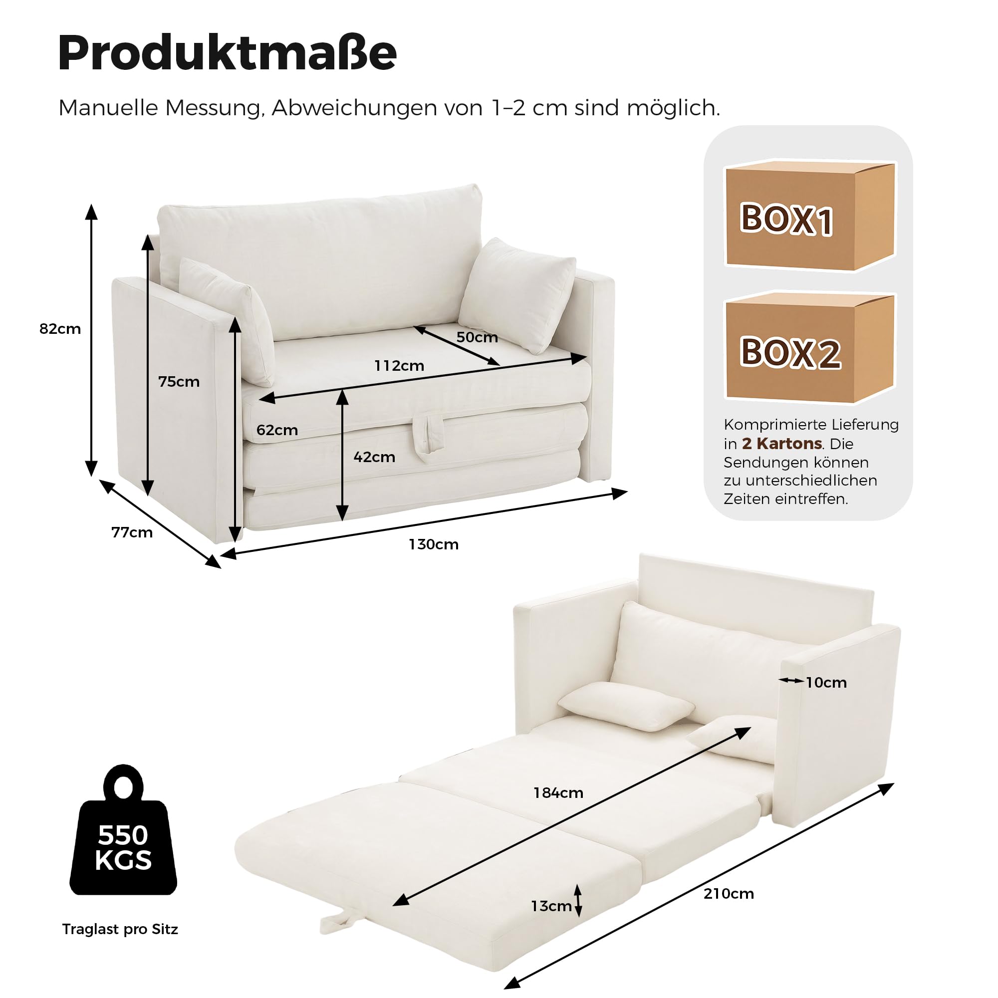 GRAVFORCE Schlafsofa 3-in-1 klappbares Bodensofa mit Kissen Beige