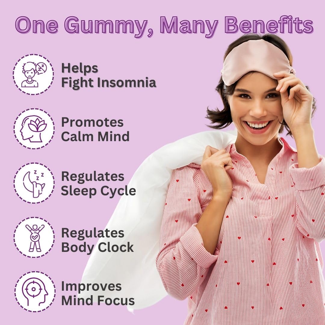 Melatonin 5mg Gummies | Ashwagandha, Lemon Balm for Deep Sleep, Anxiety and Stress Relief Aid for Men & Women| Non Habit forming Sleeping gummies | 60 Sleep Gummies — Amazon image 2