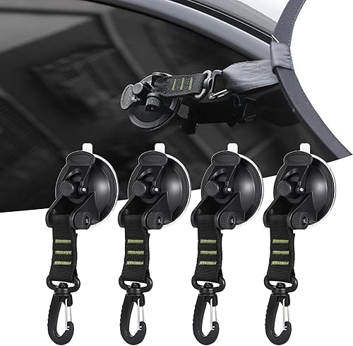 Crynod Paquete de 4 ganchos de ventosa resistentes, ganchos de 7.0 x 2.7 pulgadas, accesorios de lona de amarre para campamento de automóviles,