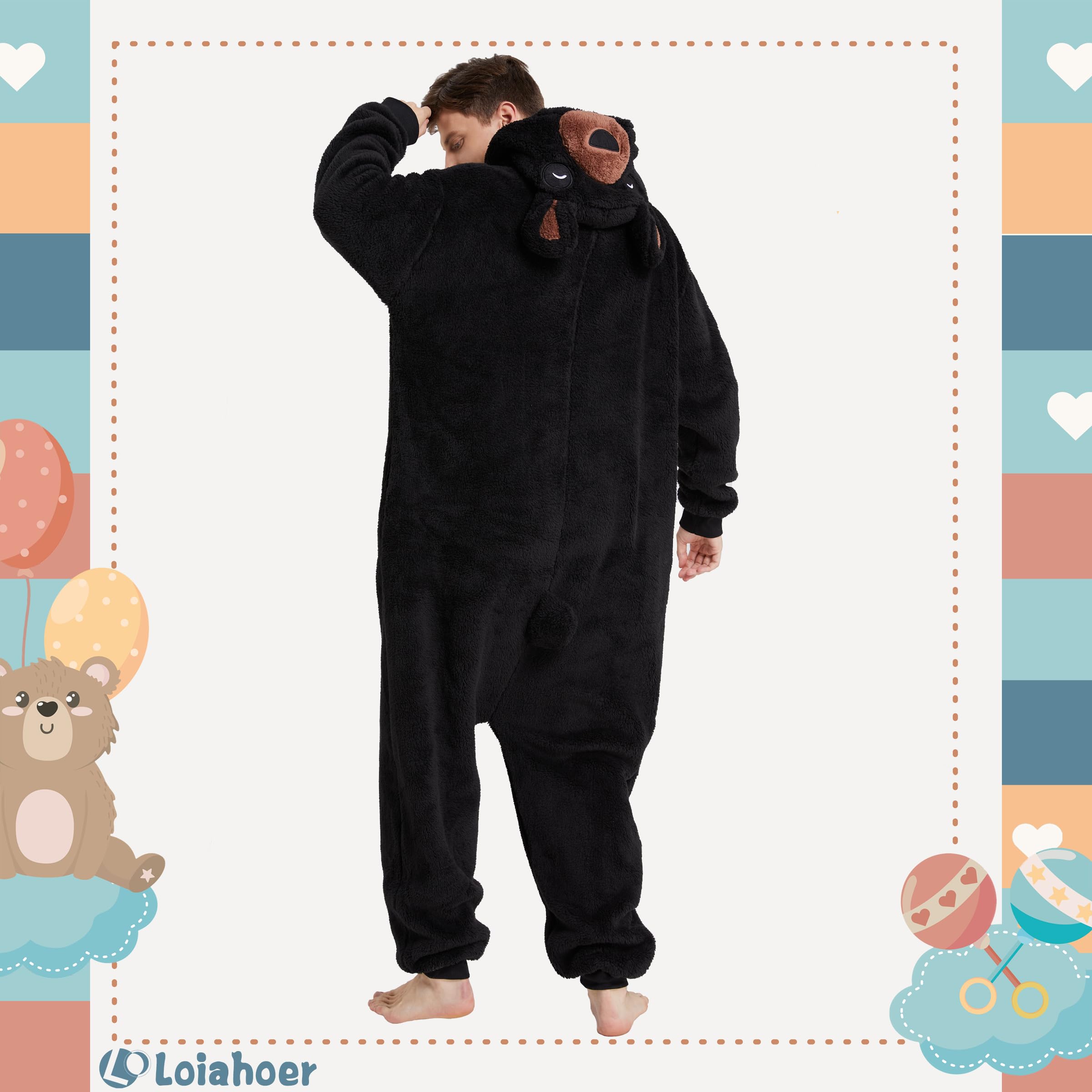 Loiahoer Unisex Erwachsene Bär Onesie Kostüm Pyjama Halloween Cosplay Kostüm Neuheit Tier SHU Velveteen Weihnachten Schlafanzug Pyjamas Set für Familie & Paare