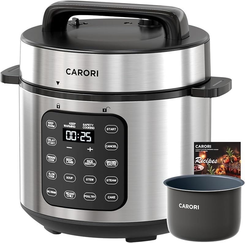 Olla a presión eléctrica 9 en 1 de 6 cuartos, comidas rápidas, ahorro de tiempo, olla antiadherente saludable, arroz/lento/vapor/salteado/calentador, retraso de 24 horas: solución de cocción eficiente para el hogar, preparación de comidas, regalo para cocineros, plata