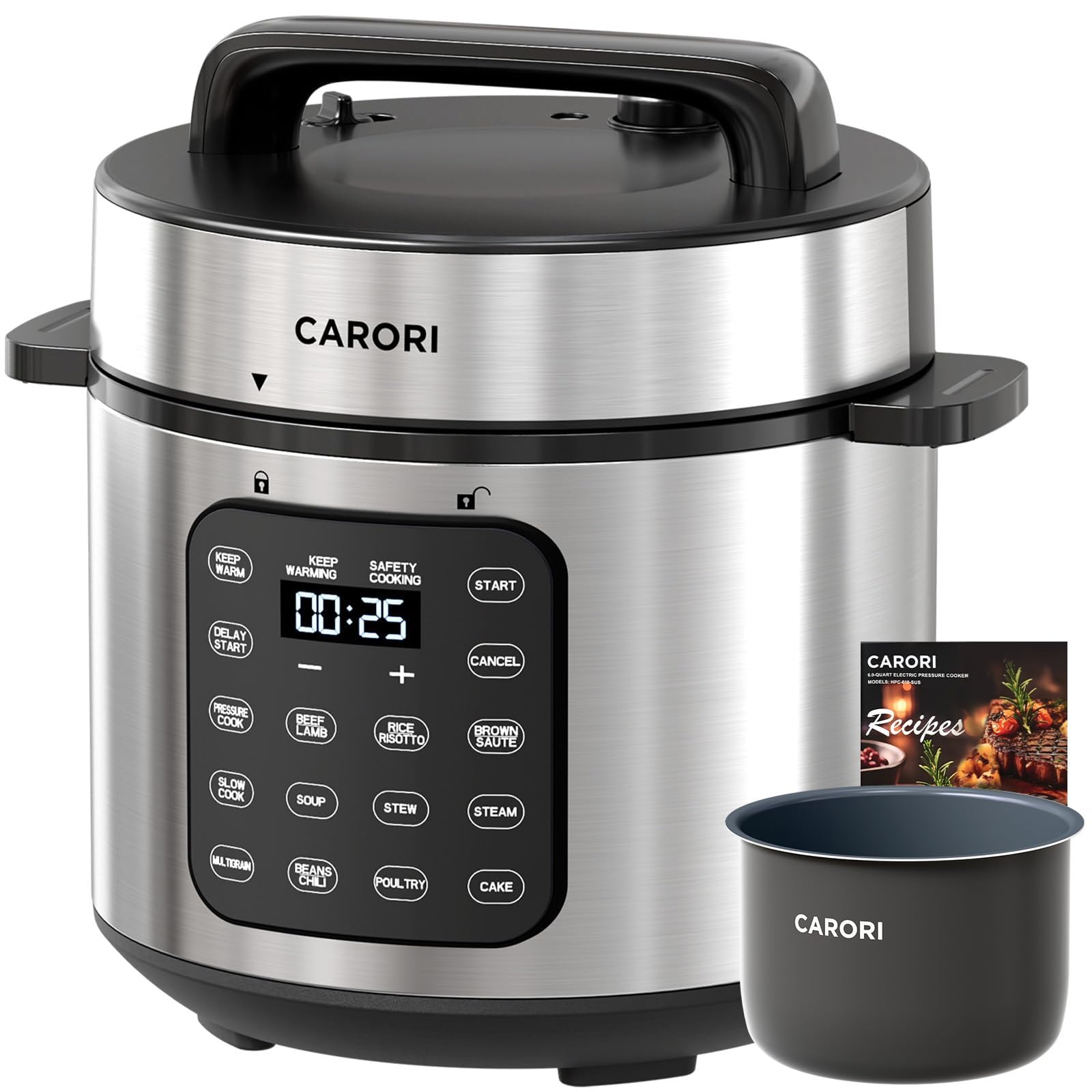6Qt 9-in-1 Electric Pressure Cooker,Quick Meals, Time Saving, Healthy Non-Stick Pot, Rice/Slow/Steam/Sauté/Warmer, 24H Delay - Efficient Cooking Solution for Home, Meal Prep, Gift for Cooks, Silver