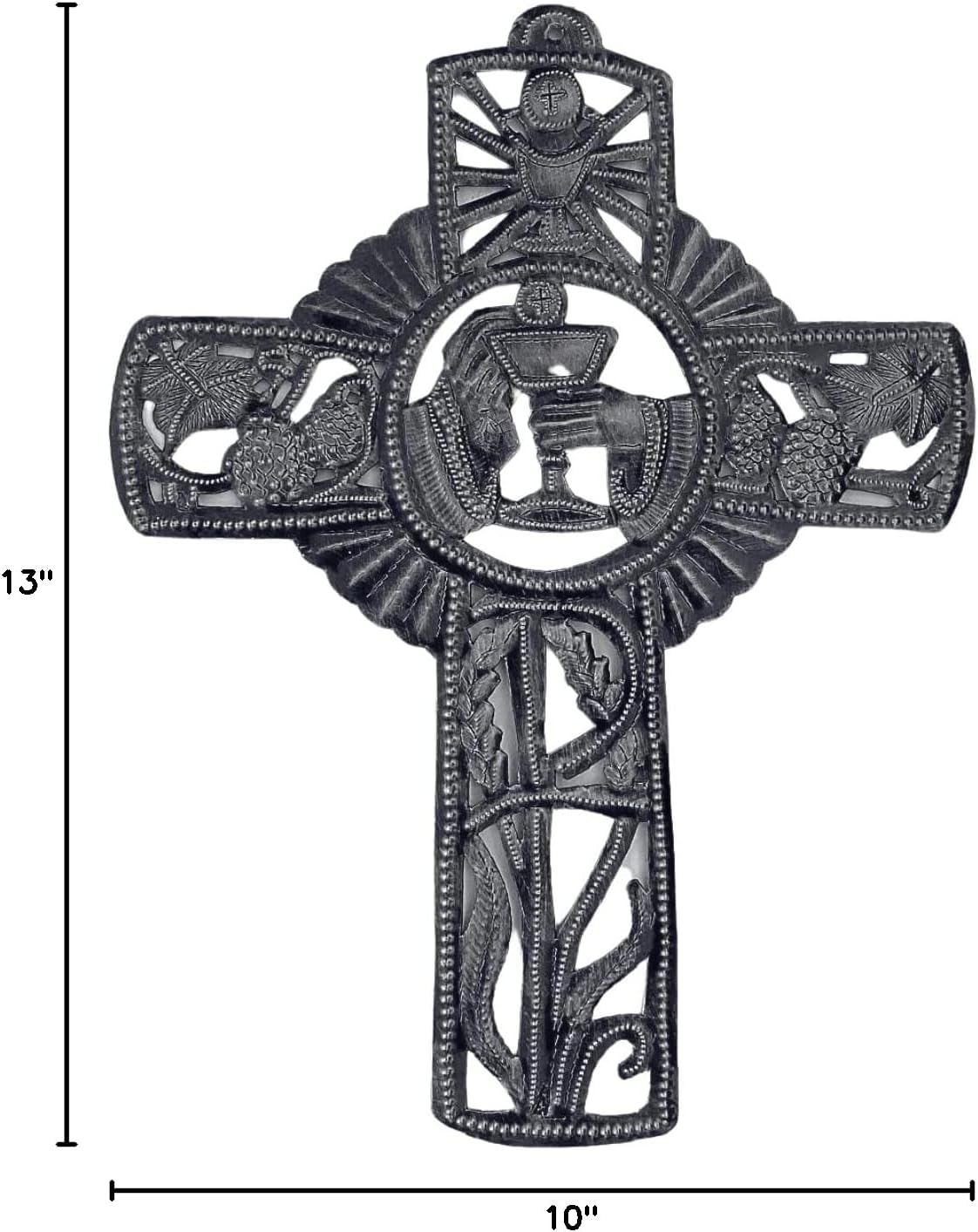 Metal Cross Home Decor, Folkart Religious Cross, Sacred Wall Hanging Cross Collection, Haitian 13 x 10 Inches, Handmade