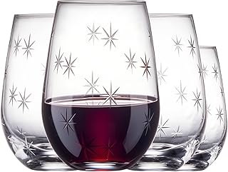 SHOSHIN Stemless Wine Glasses Set of 4 – 18oz Hand-Cut Lead-Free Crystal with Exquisite Star Pattern, Dishwasher Safe, Perfect for Parties and Weddings - Buy now