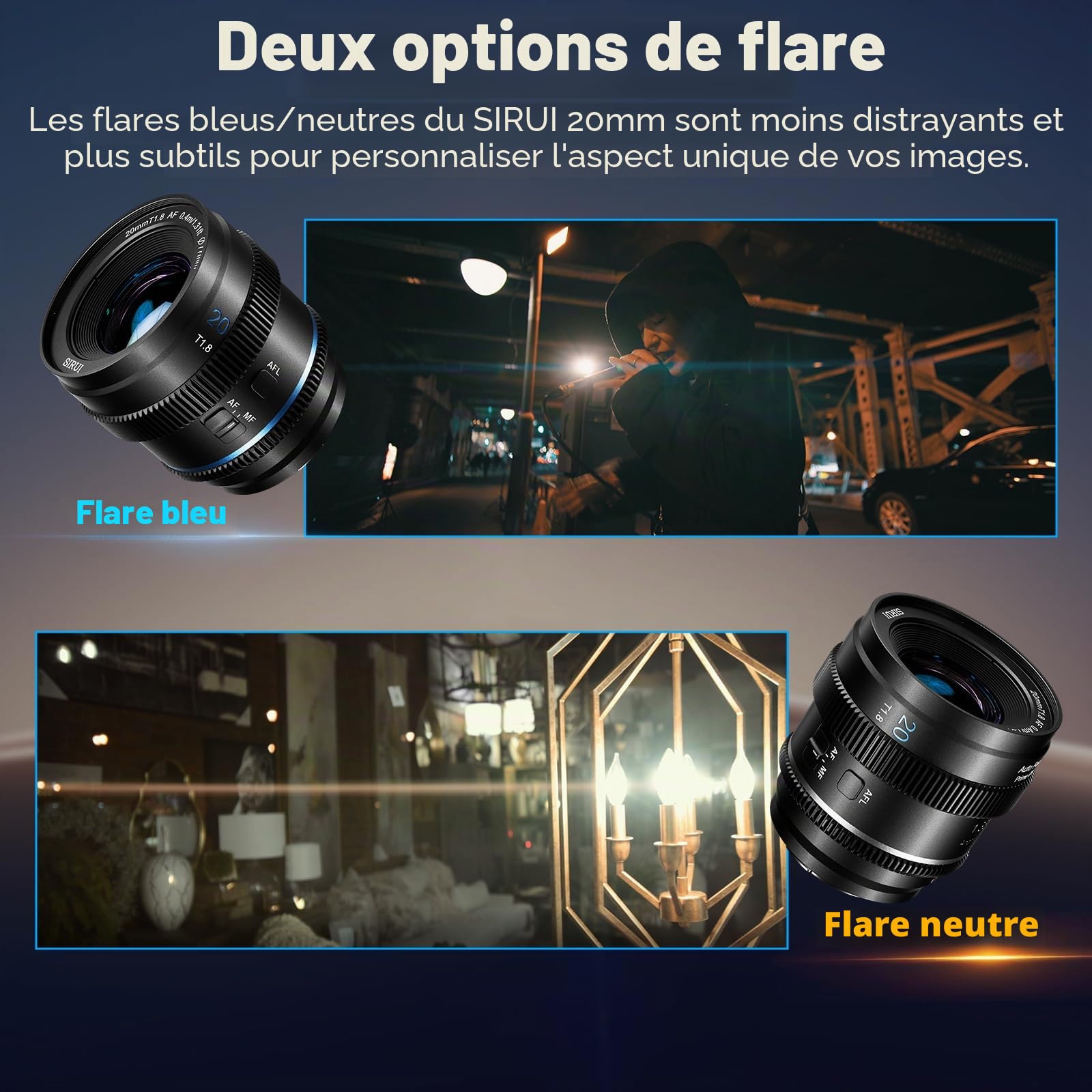 SIRUI 20mm T1.8 1.33X Objectif Anamorphique AF APS-C/S35 Grand Angle Focale Fixe pour Monture E