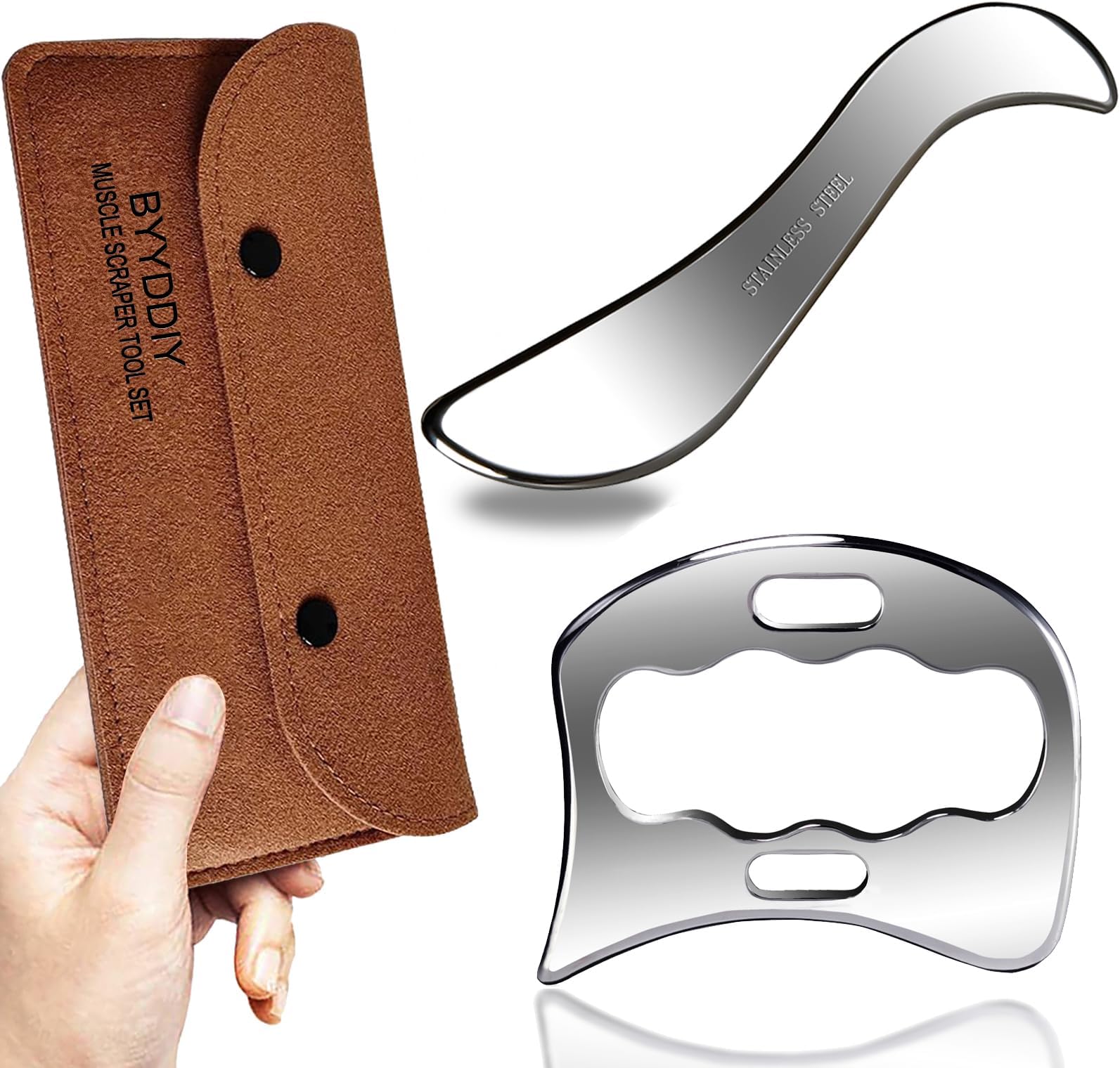 2 in 1 Stainless Steel Muscle Scraper Tools Set Gua Sha Massage Scraper Scraping Tool