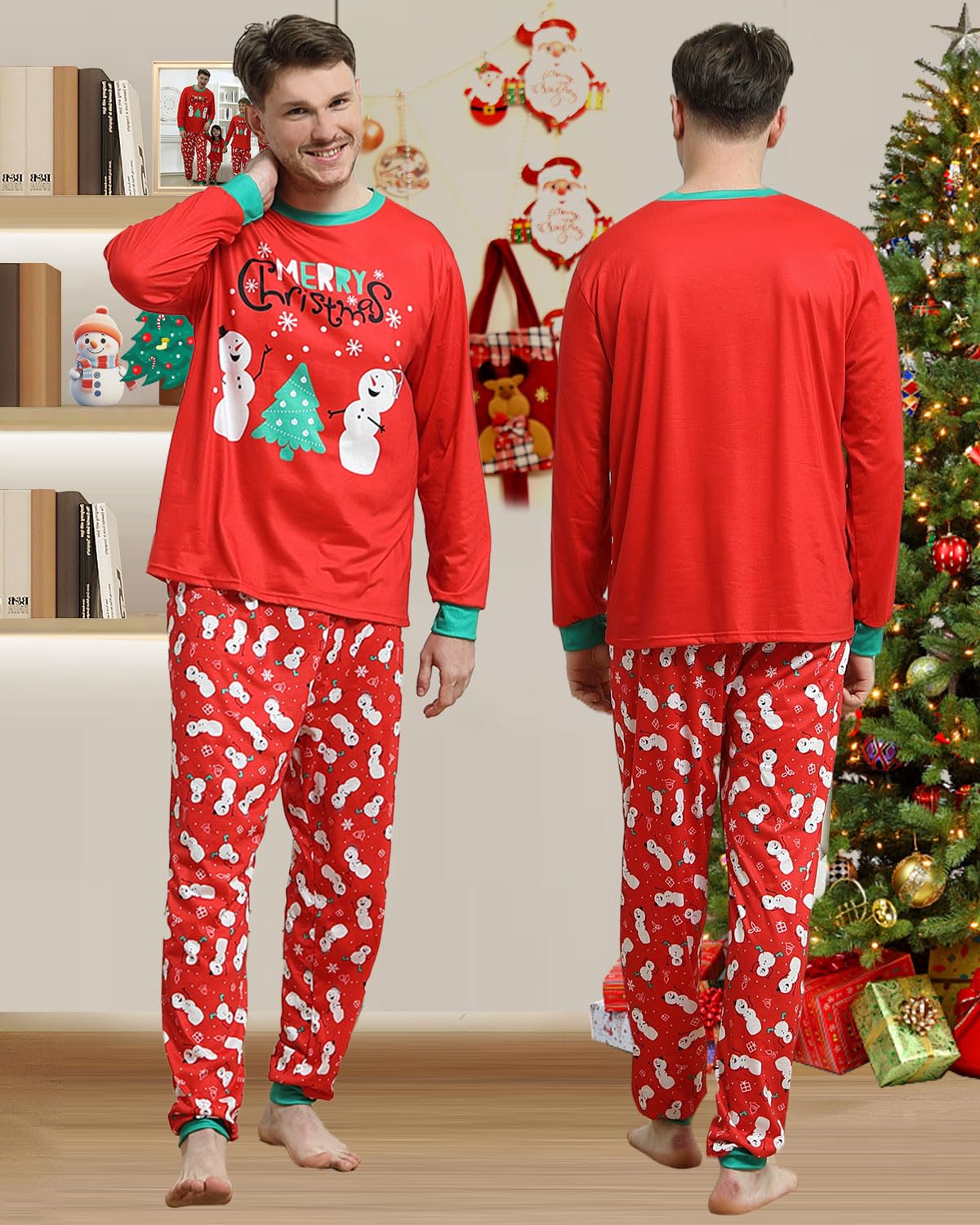 DDKJ Pijama Navidad Familia,Pijamas de Navidad para la Familia con Estampado de Reno,Pijama Navideño Familiar a Cuadros Rojos y Negros,Pijamas Navideños Pareja/Niños/Niñas/Bebe