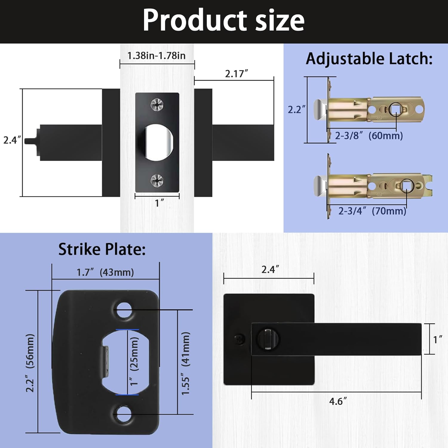 8 Pack Matte Black Door Handles,Zinc Alloy Privacy Door Levers,Keyless Interior Door Knobs with Lock,Heavy Duty Door Locks for Bedroom & Bathroom, Reversible for Left&Right Handled Doors
