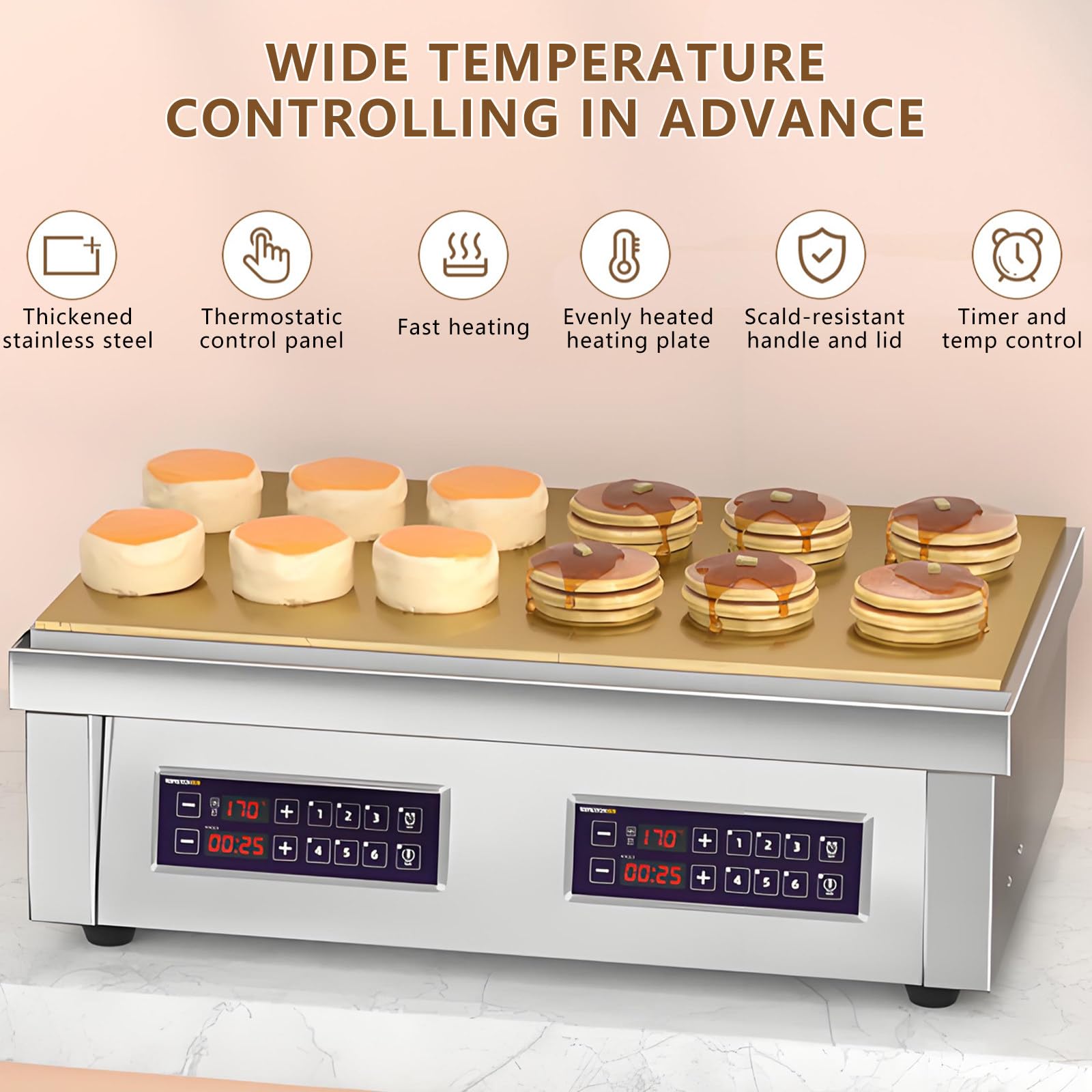Piastra Elettrica da Banco per Soufflé E Dorayaki, Riscaldamento Rapido E Uniforme, Corpo in Acciaio Inox, Piastre Riscaldanti in Rame Puro, per Bar E Caffetterie 6pcs