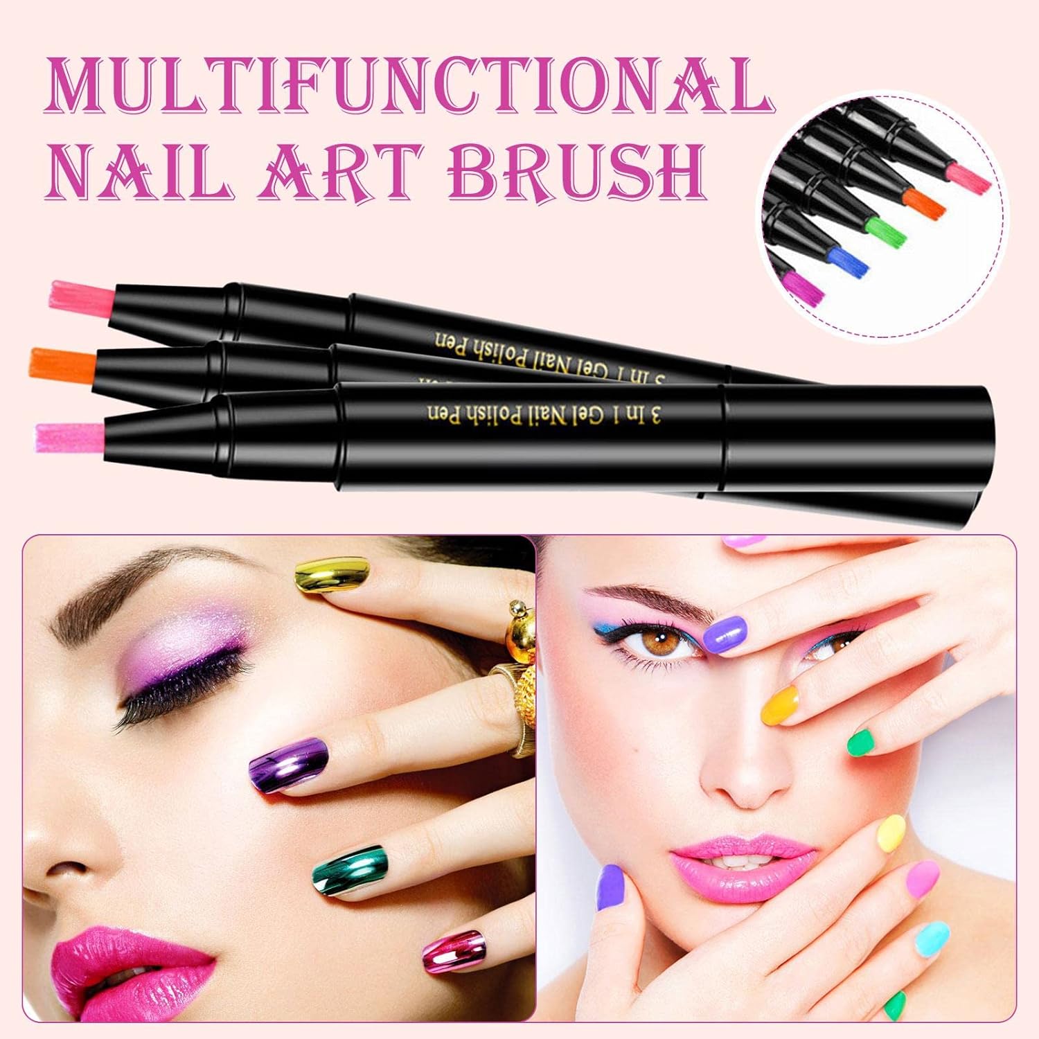 ZITIANY 20 Colors Nail Polish Pen 2ml, 3 in 1 One Step Nail Gel Pen Brush Pen No Need Base Top Coat, For Nail Art DIY Drawing Polish Marker Pen Nail Decoration : Beauty & Personal Care