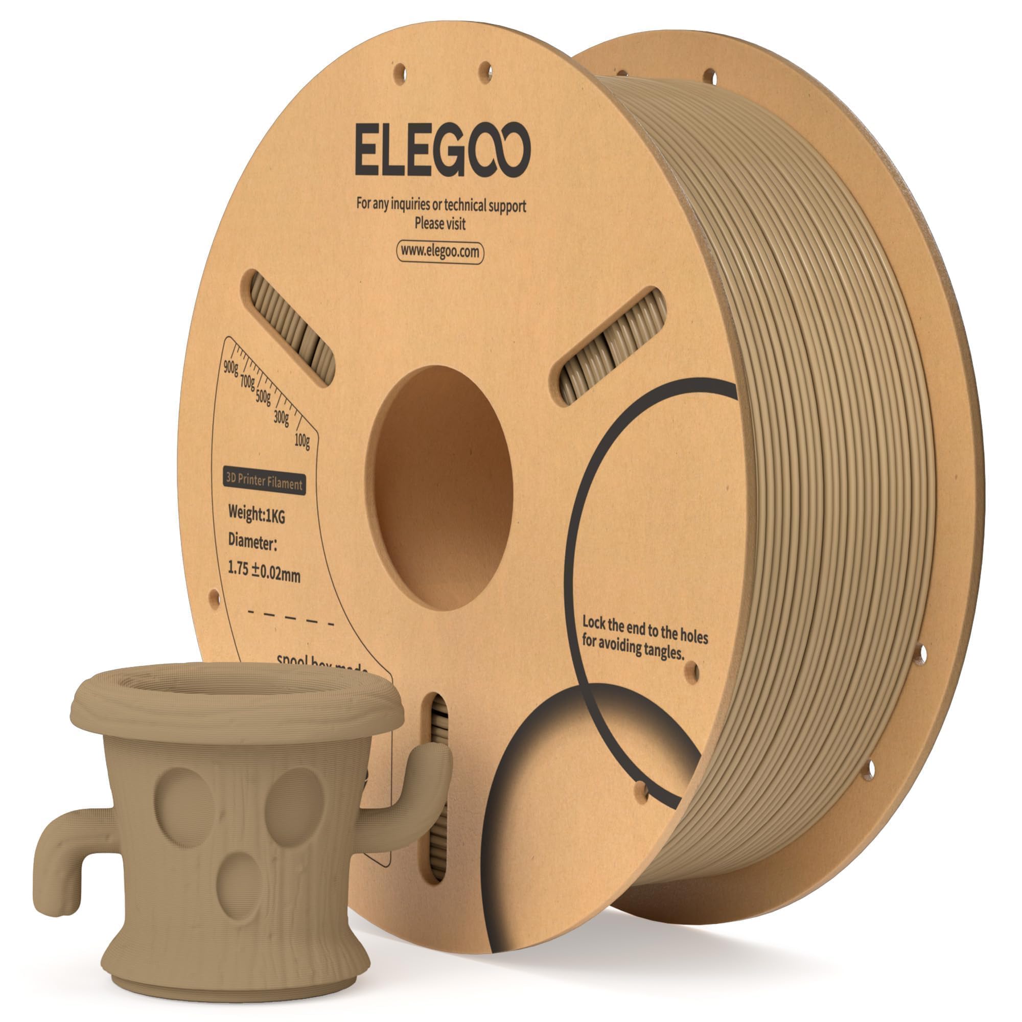 ELEGOO PLA Filament 1.75mm Wood 1KG, 3D Printer Filament Dimensional Accuracy +/- 0.02mm, 1kg Cardboard Spool(2.2lbs) 3D Printing Filament Fits for Most FDM 3D Printers