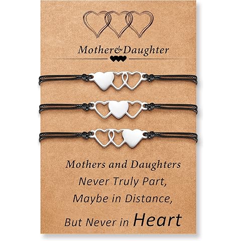 Desimtion Mother Daughter Bracelets Set for 2, 3, 4, 5, 6, Wish Matching Heart Bracelets for Mom and Daughter,Christmas Gifts for Mom Daughters