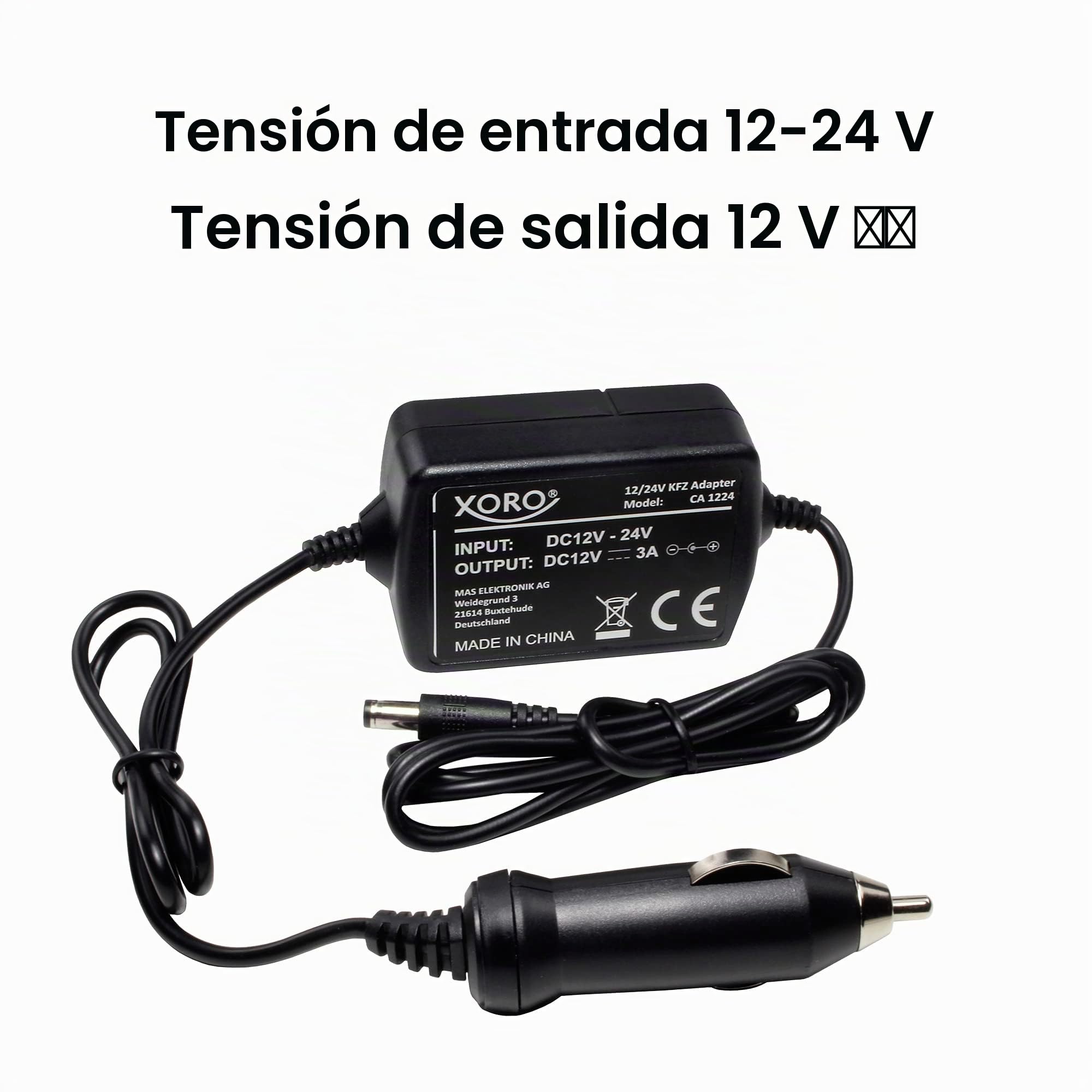 Xoro CA 1224 - Adaptador estabilizado para Coche (12 V/24 V), Color Negro