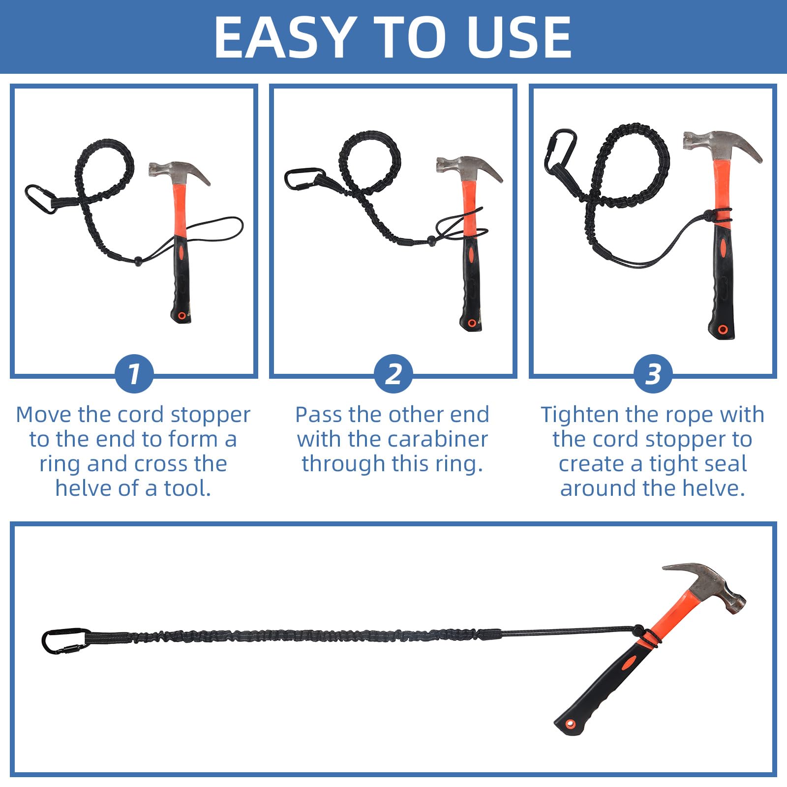 Lot de 36 cordons d'outils avec mousqueton à vis et extrémité à boucle réglable, longueur extensible de 90 à 165 cm, sangle de protection contre les chutes, limite de poids maximum 9 kg / 19.8lbs