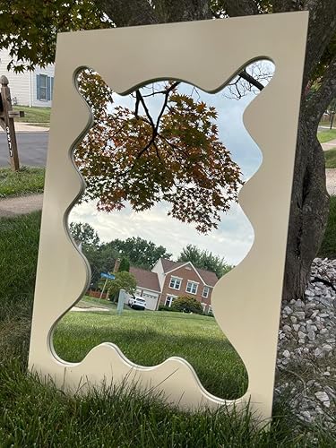 Miniatura 2 de Espejo de pared irregular asimétrico de 40 x 26 pulgadas, espejo decorativo con marco de madera para sala de estar, dormitorio, baño, entrada sobre