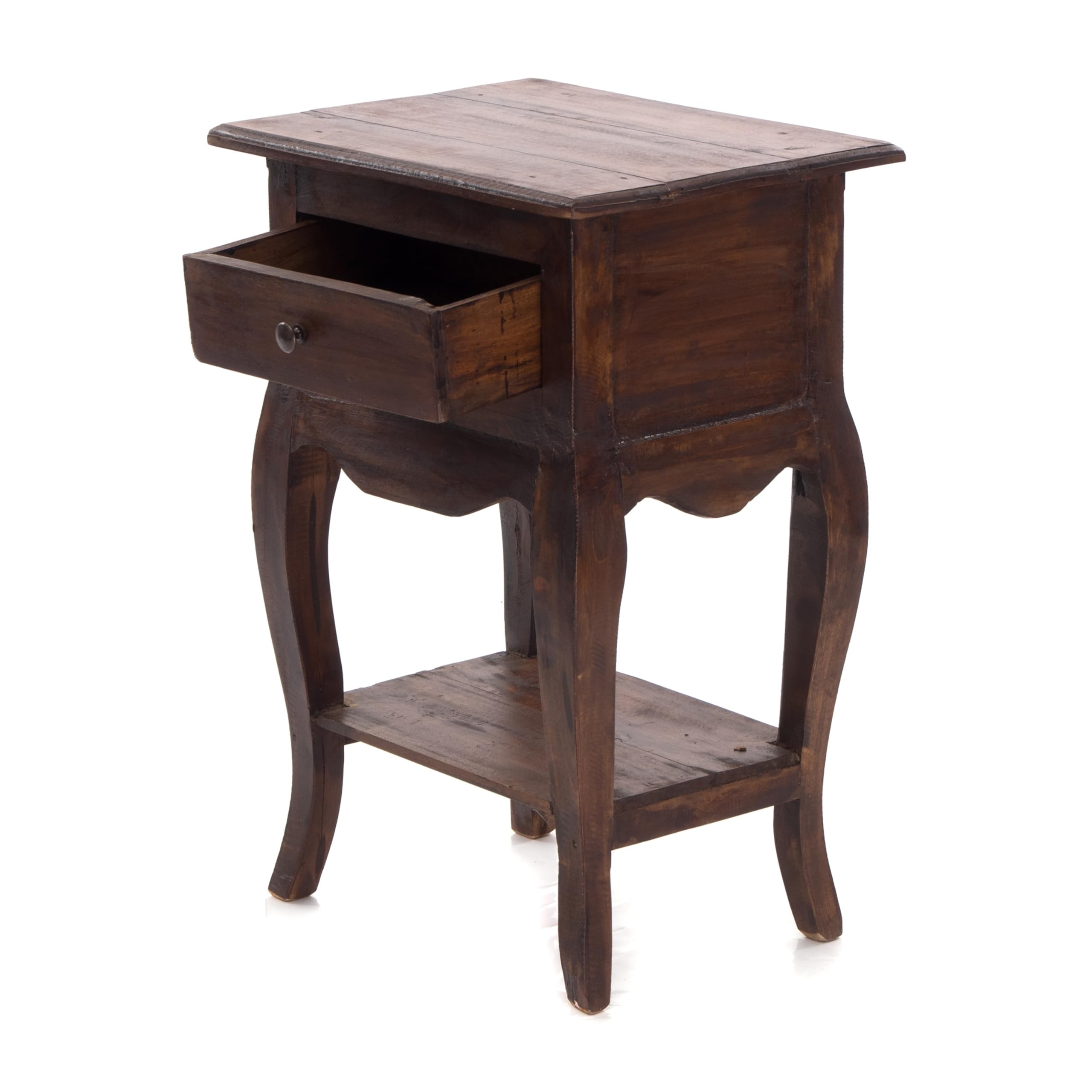 DESIGN DELIGHTS Vintage TELEFONTISCH Napoleon | 64x45x34cm (HxBxT), Altholz | Beistelltisch mit Schublade | Farbe: 02 Hellbraun