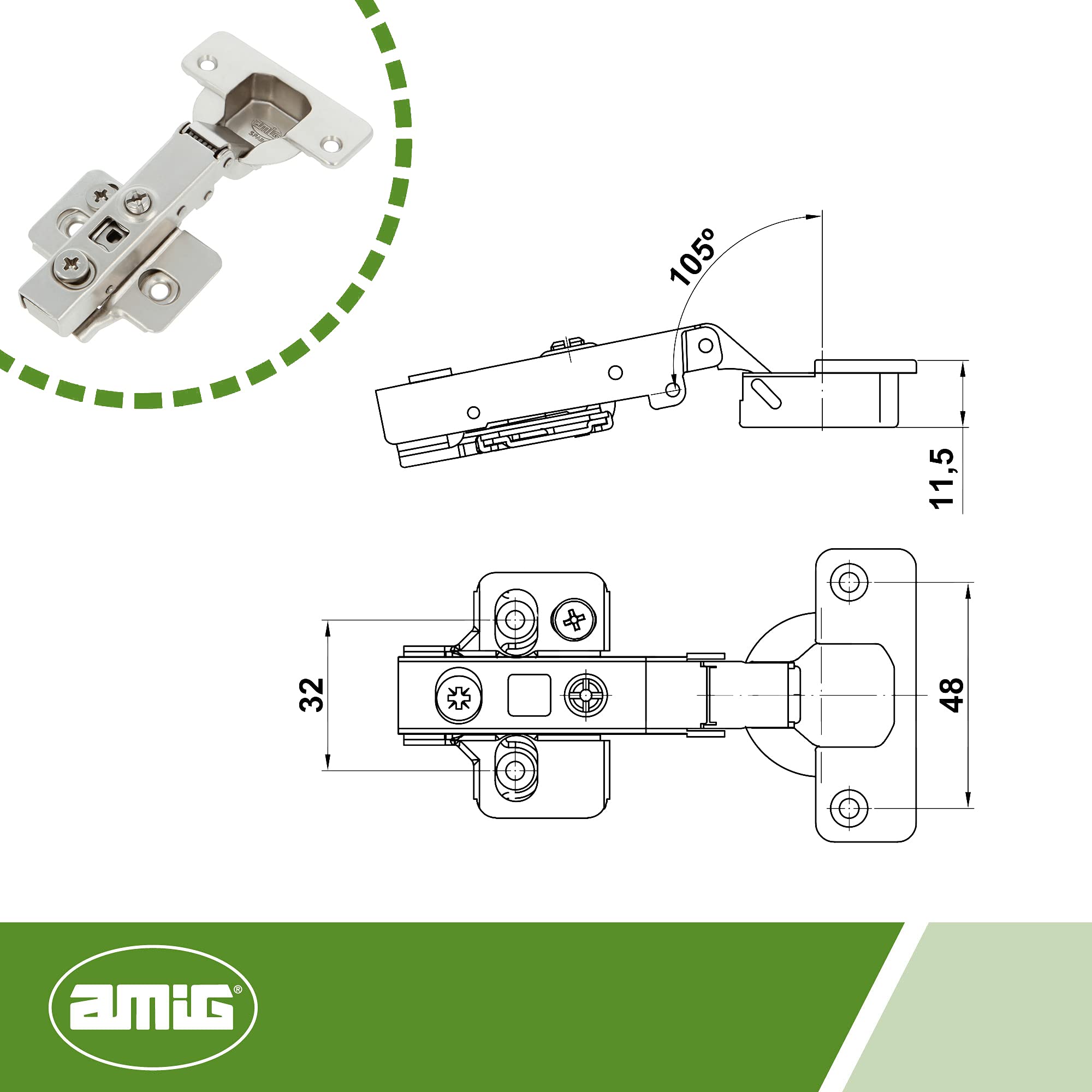 Amig, Hydraulic Bowl Hinge, Straight with Latch, Ideal for Kitchen Furniture cabinets or Doors, diameter 35 mm - Image 2