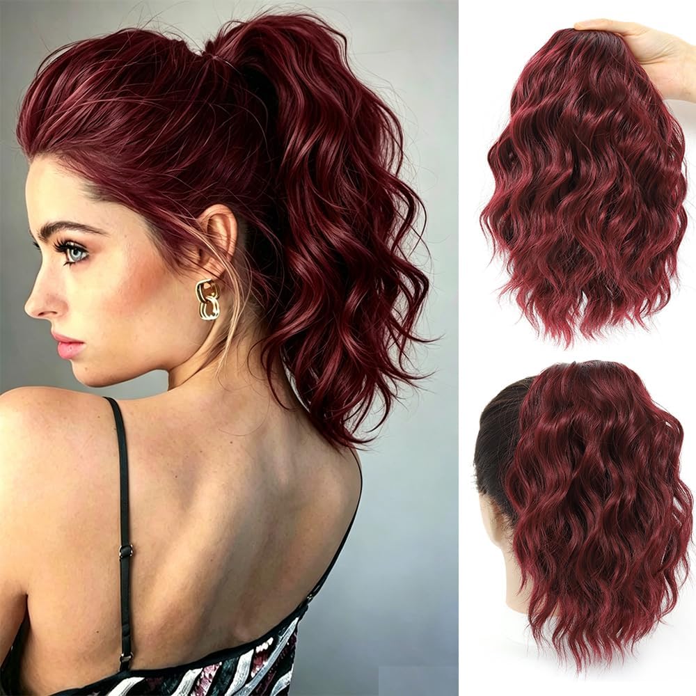 AFNOTE Ponytail Extension,12 Inch Red Drawstring Ponytail Hair Extensions