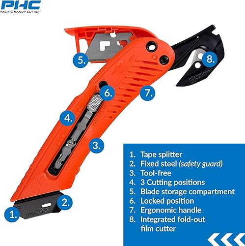 Miniatura 2 de Pacific Handy Cutter S5L Cortador de seguridad, cuchillo utilitario retráctil para zurdos, cortador de película ergonómico, separador de cinta sin
