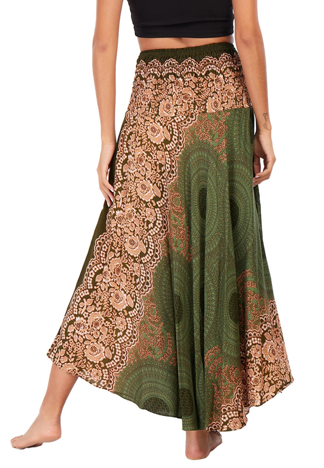 FEOYA Bohème Jupe Fluide 2 en 1 Maxi Robe en Mousseline Elégante Voyage Plage