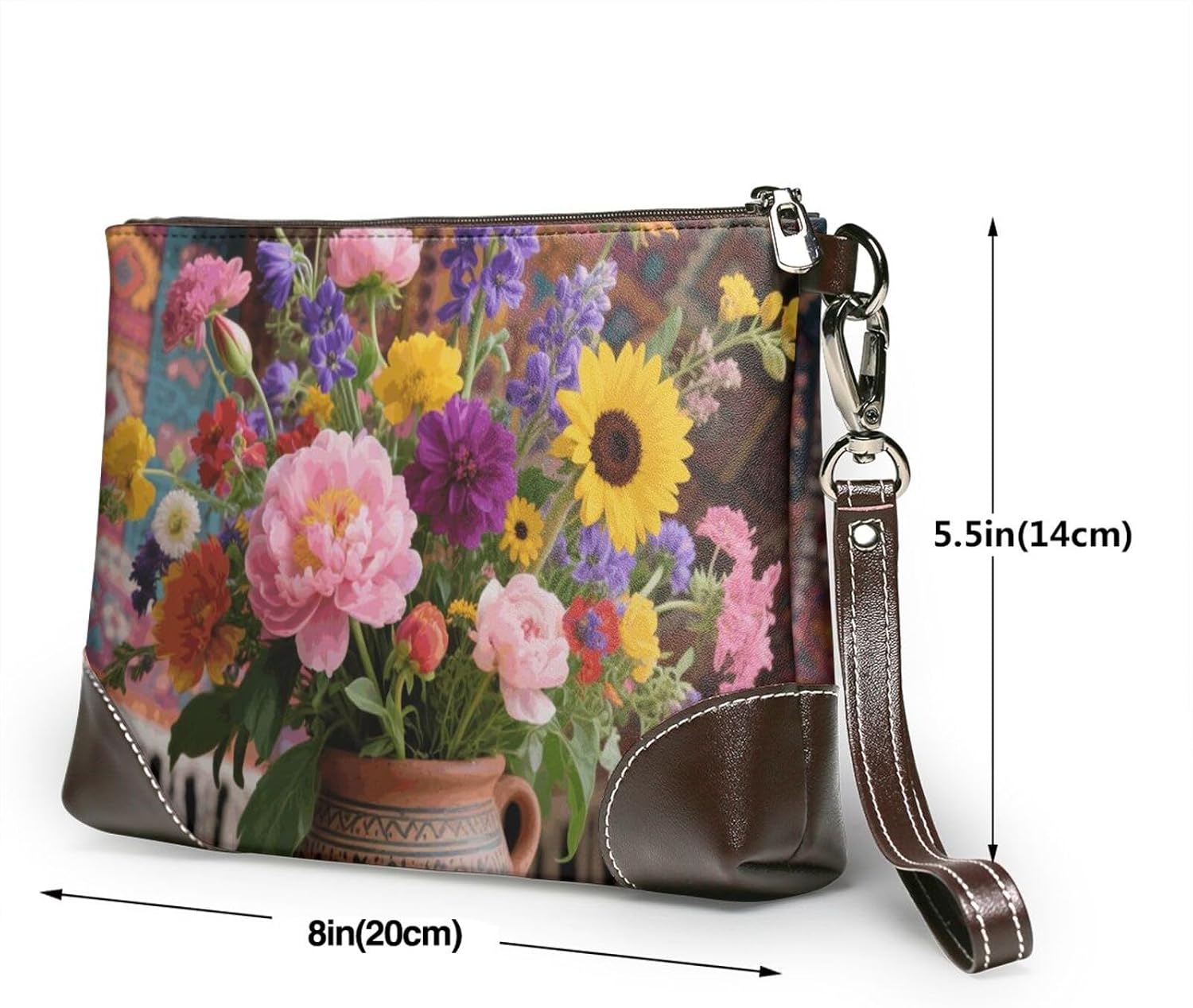 Boho Floral Leather Wristlet Wallet Clutch Purse for Women Handbags Travel Credit Card Holder Phone Bags