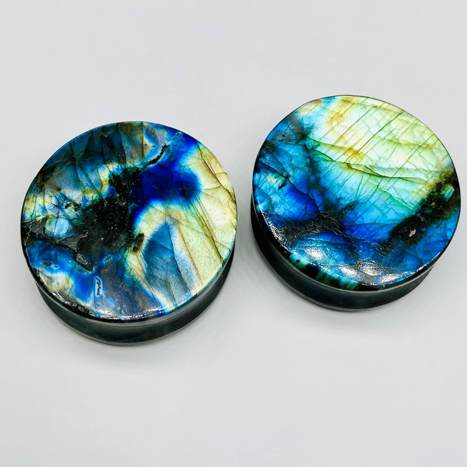 Uni Craft Naga Body Piercing Jewelry Gauges Plugs (1 Pair) for Earrings, 8g (3mm) to 54mm, Multi Flash Labradorite Gemstone, Handmade, Customized Size & Wholesale Available