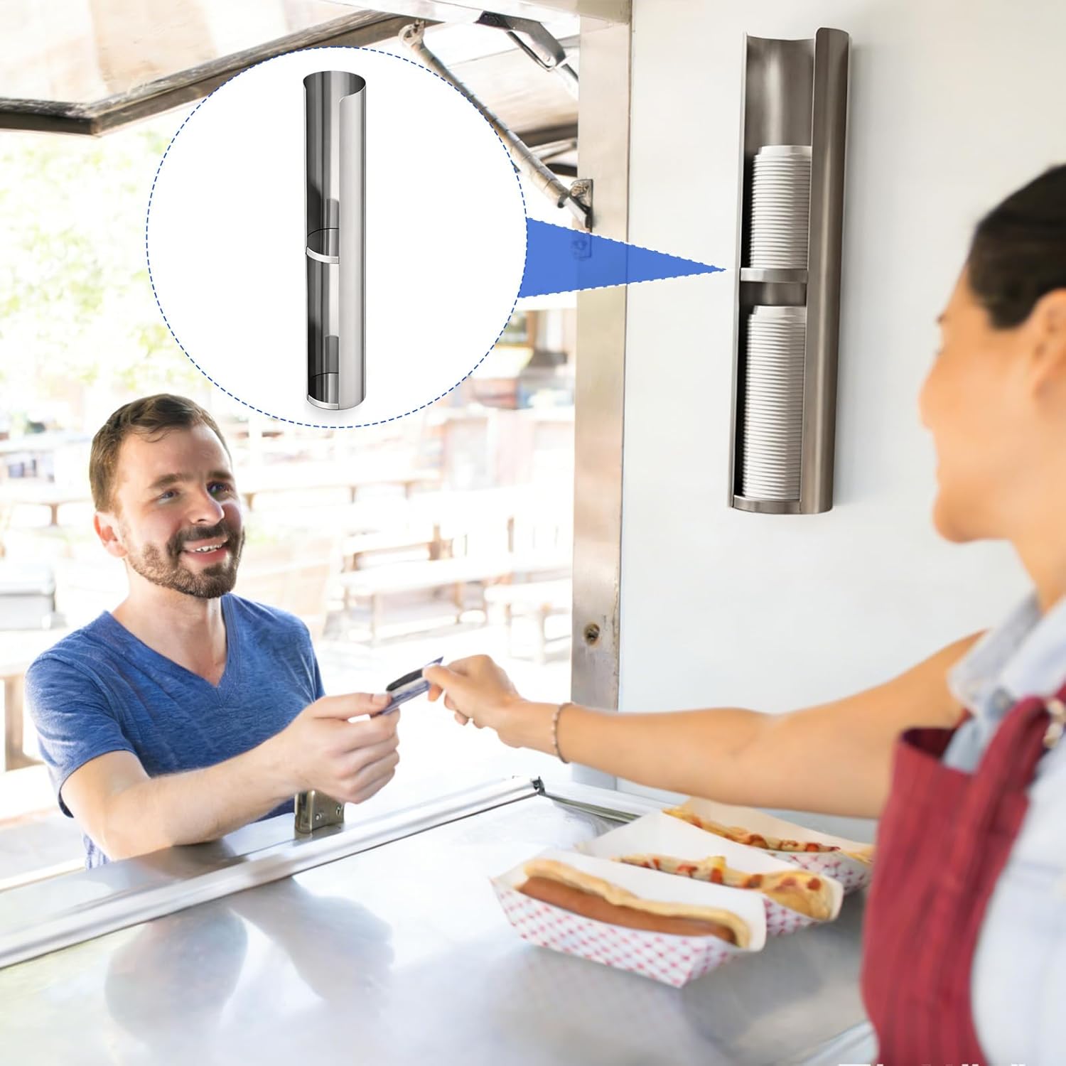 Wall Mounted Cup Lid Dispenser, Stainless Steel Dual Size Holder for 12–24 oz Lids, Space Saving Organizer for Coffee Shop Cafeteria Restaurant Beverage Station, 23.5 Inches