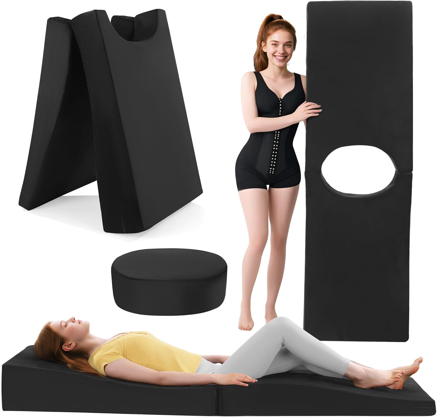 HOMBYS Ergonomic BBL Mattress with Hole After Surgery,High Density Foam Foldable BBL Bed for Sleeping,Brazilian Butt Lift Recovery Must Haves, Removable Cover (75x23.6x10(Hole 15.7x11.8))