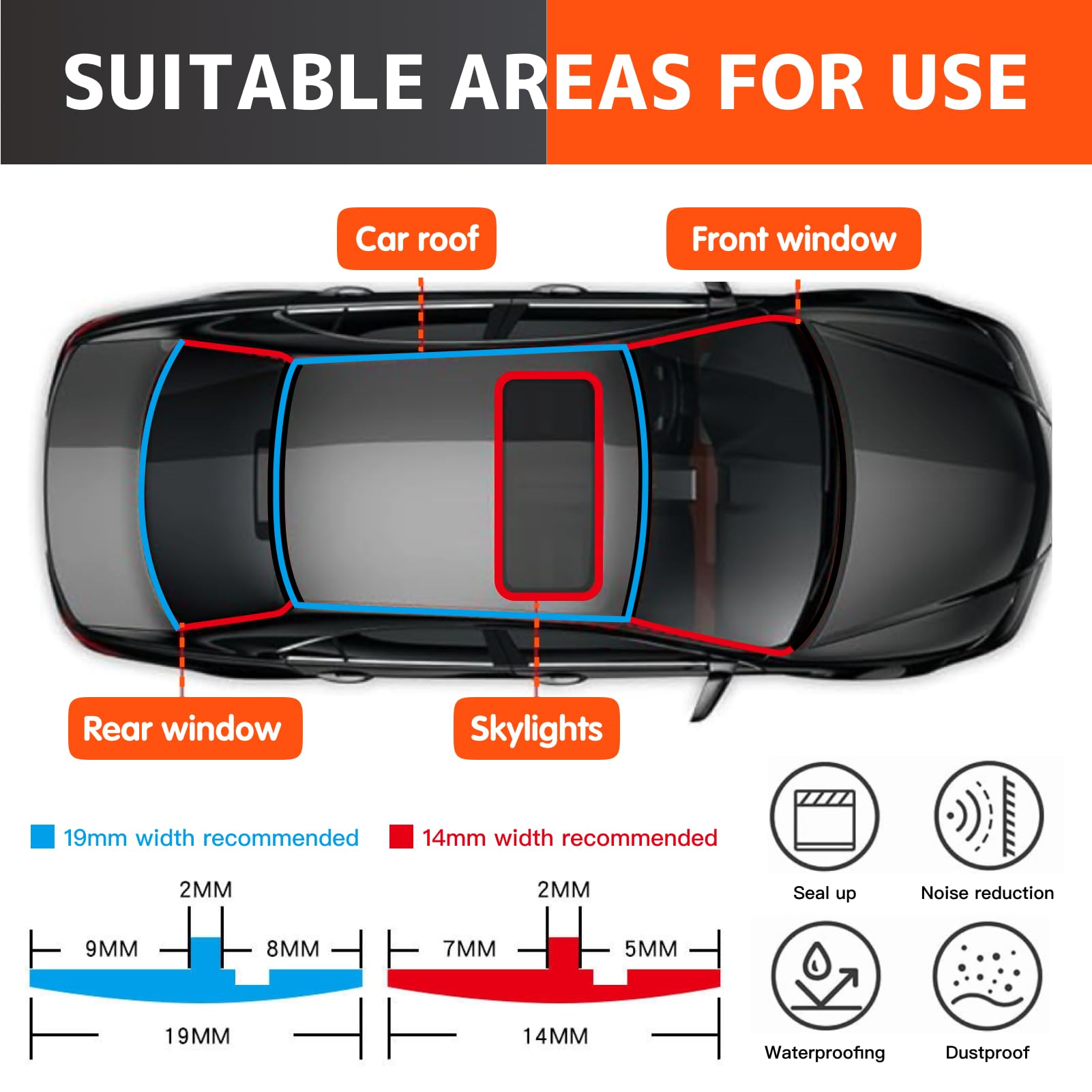 Guarnizione Parabrezza Adesiva 4m*19mm per Parabrezza Anteriore Posteriore Dell'auto, Guarnizioni in Gomma, Strisce Adesive per Auto, Guarnizione Auto (19mm 4m)