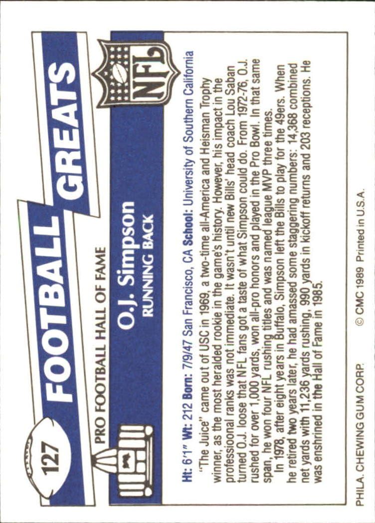 1989 Swell Greats Football Card #127 O.J. Simpson Mint