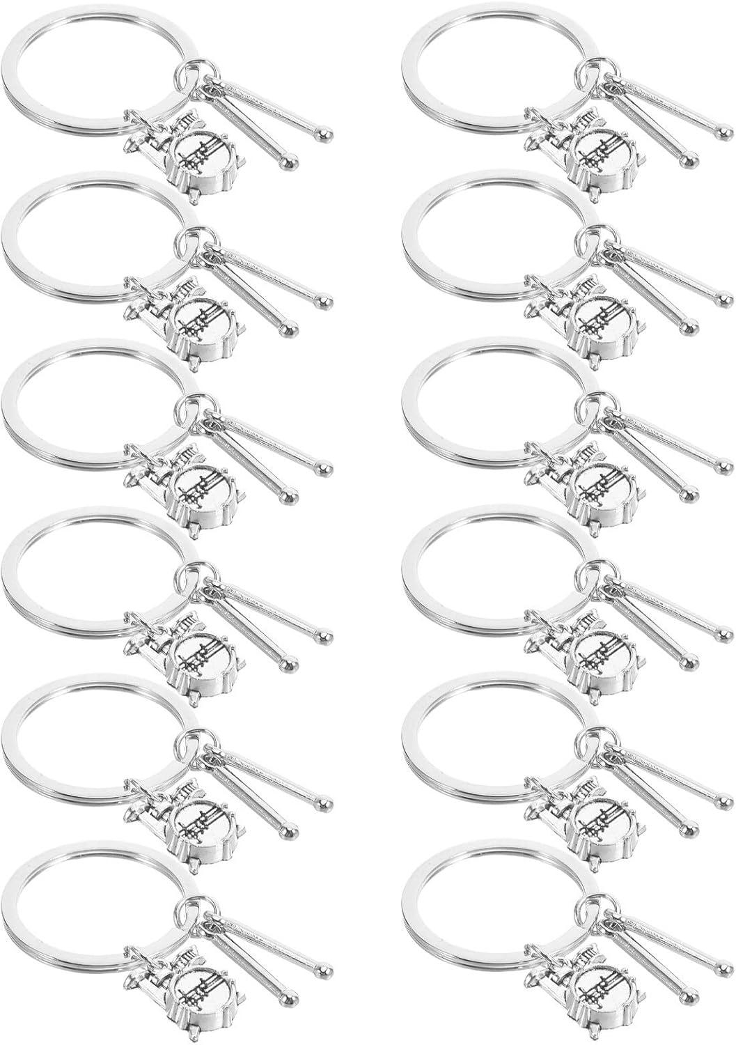 PartyKindom 12pcs Mini Drum Sticks Keychain Set, Silver Metal Rock Style Instrument Keychains with Multi-purpose Accessory and Resistant to Fading, Music Party Favors and Graduation Souvenirs